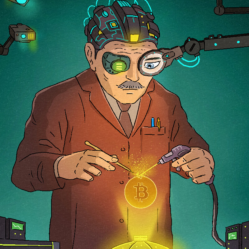 Satoshi Nakamoto Trading Card Art by Erki Schotter