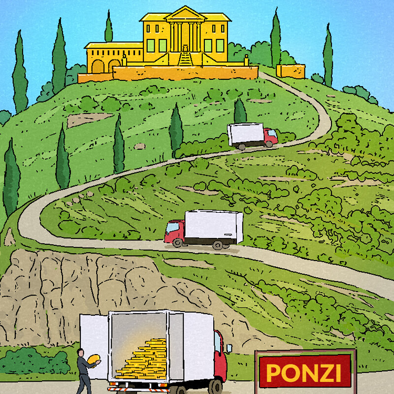 "Ponzi Scheme" Trading Card Art by Erki Schotter