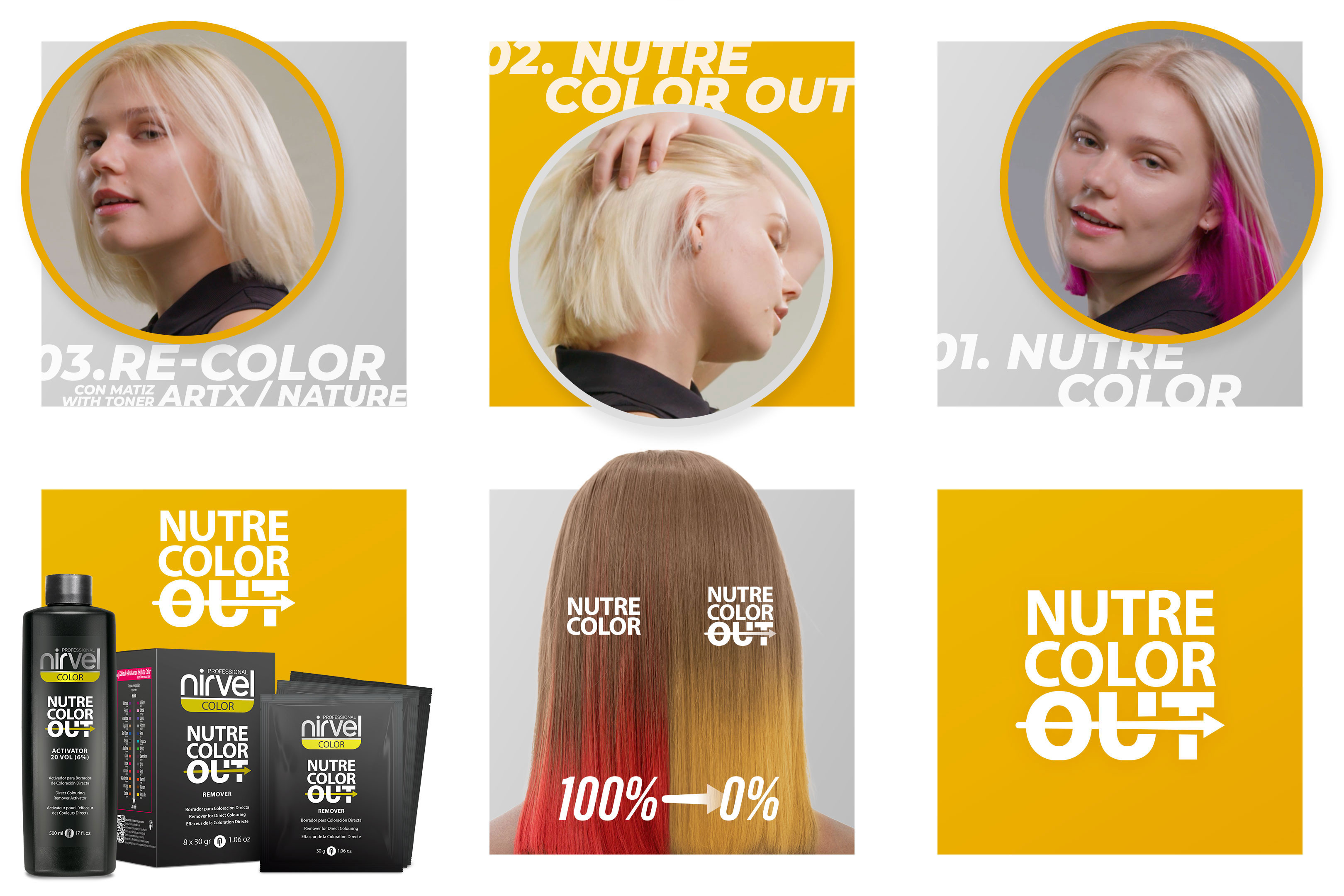 6-post campaign for Nirvel Professional's Nutre Color Out