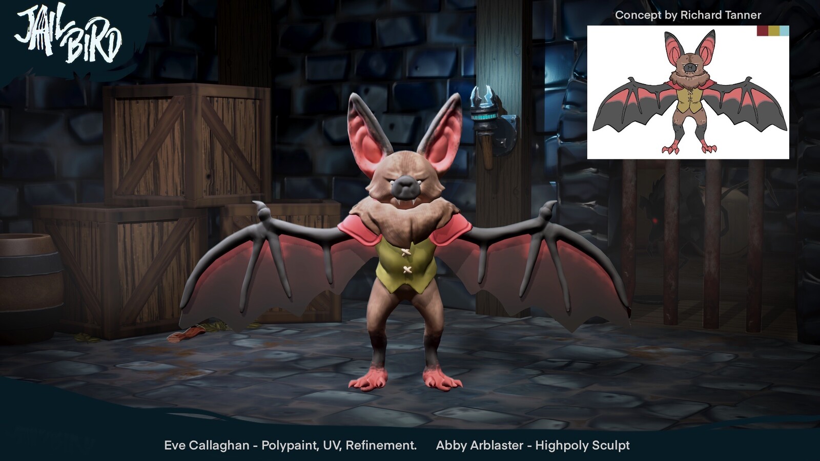 Based off concept art I was given an additional job to help with the 3D artists workload. I created a high poly sculpt of the bat concept by Richard Tanner.