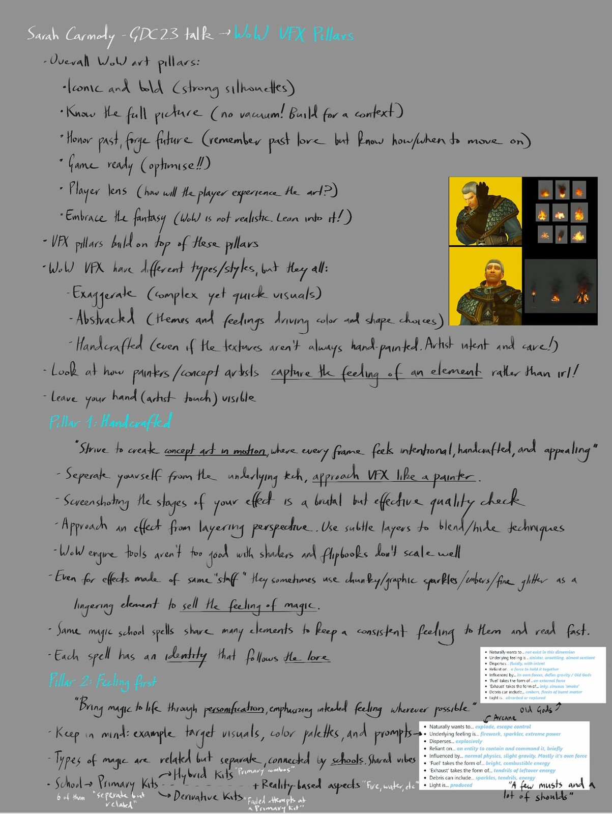 As a part of pre-production research, I referenced Sarah Carmody's GDC23 talk on WoW's VFX Pillars. My approach to the entire project was colored by all that the talk taught me, especially the focus on "raid language" and Cosmology