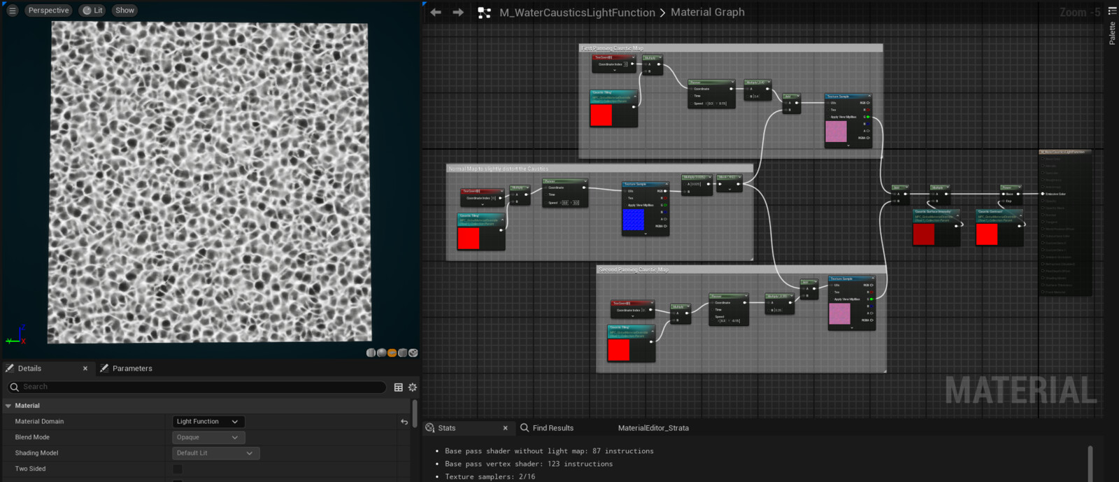 Light Function Material to cast the water caustics onto surface from the directional light.
