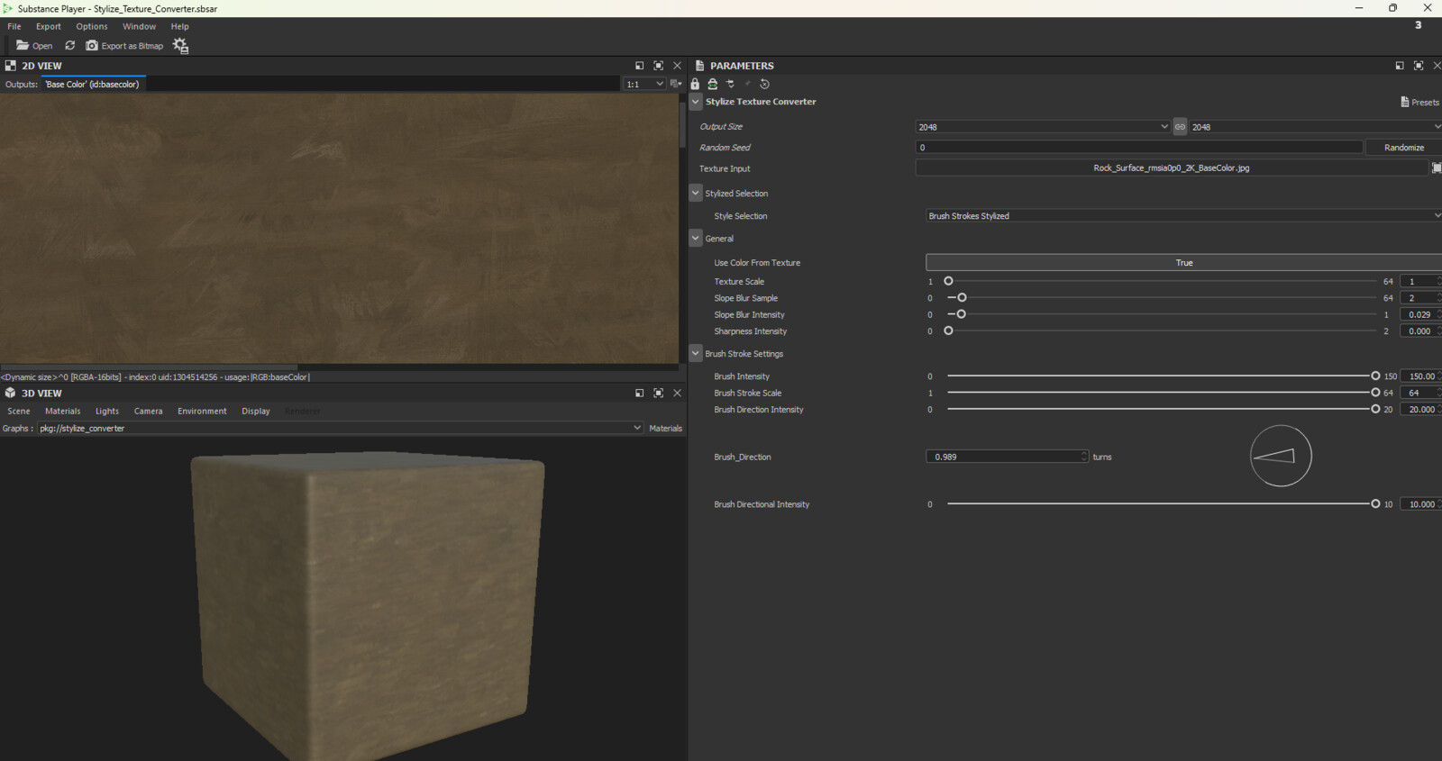 Custom Substance Designer tool to take input texture of realistic seamless texture, and change it with given parameters for Stylized art theme such as Smudge, Brush Strokes, and Water paint.