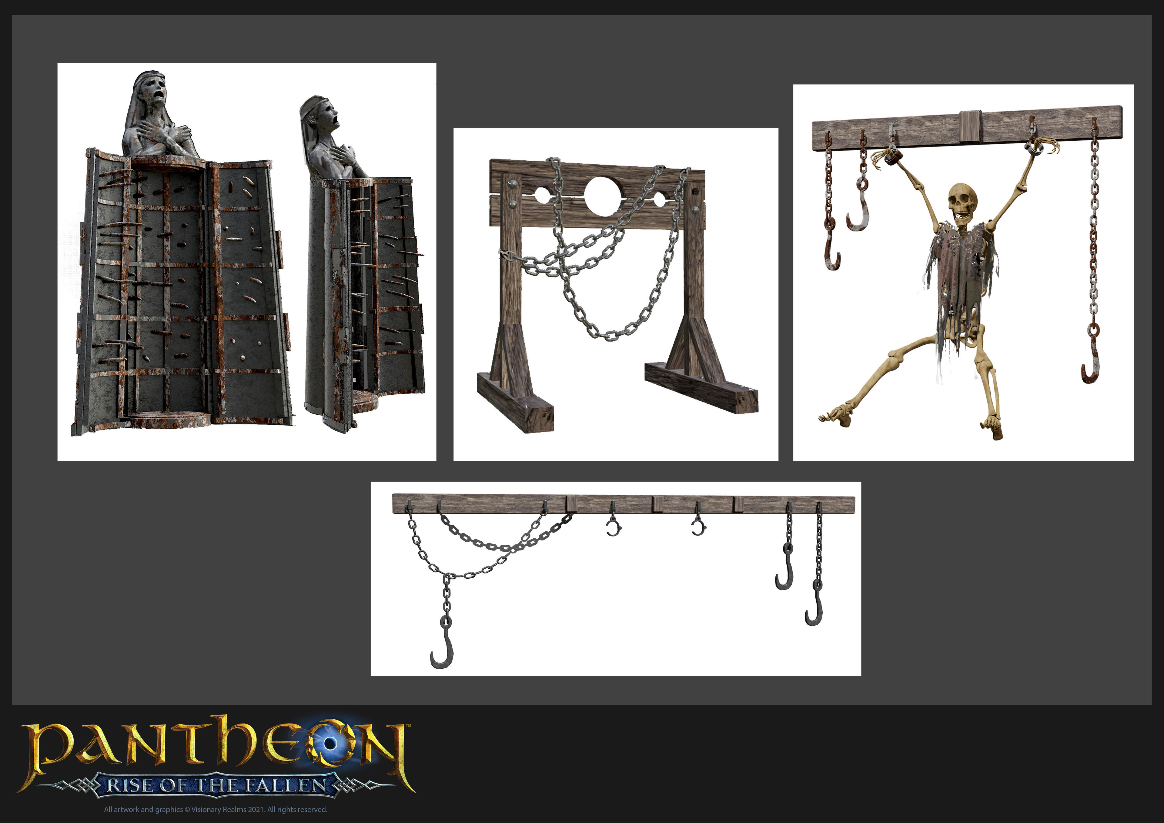 Props: iron maiden, stocks and shackles.
