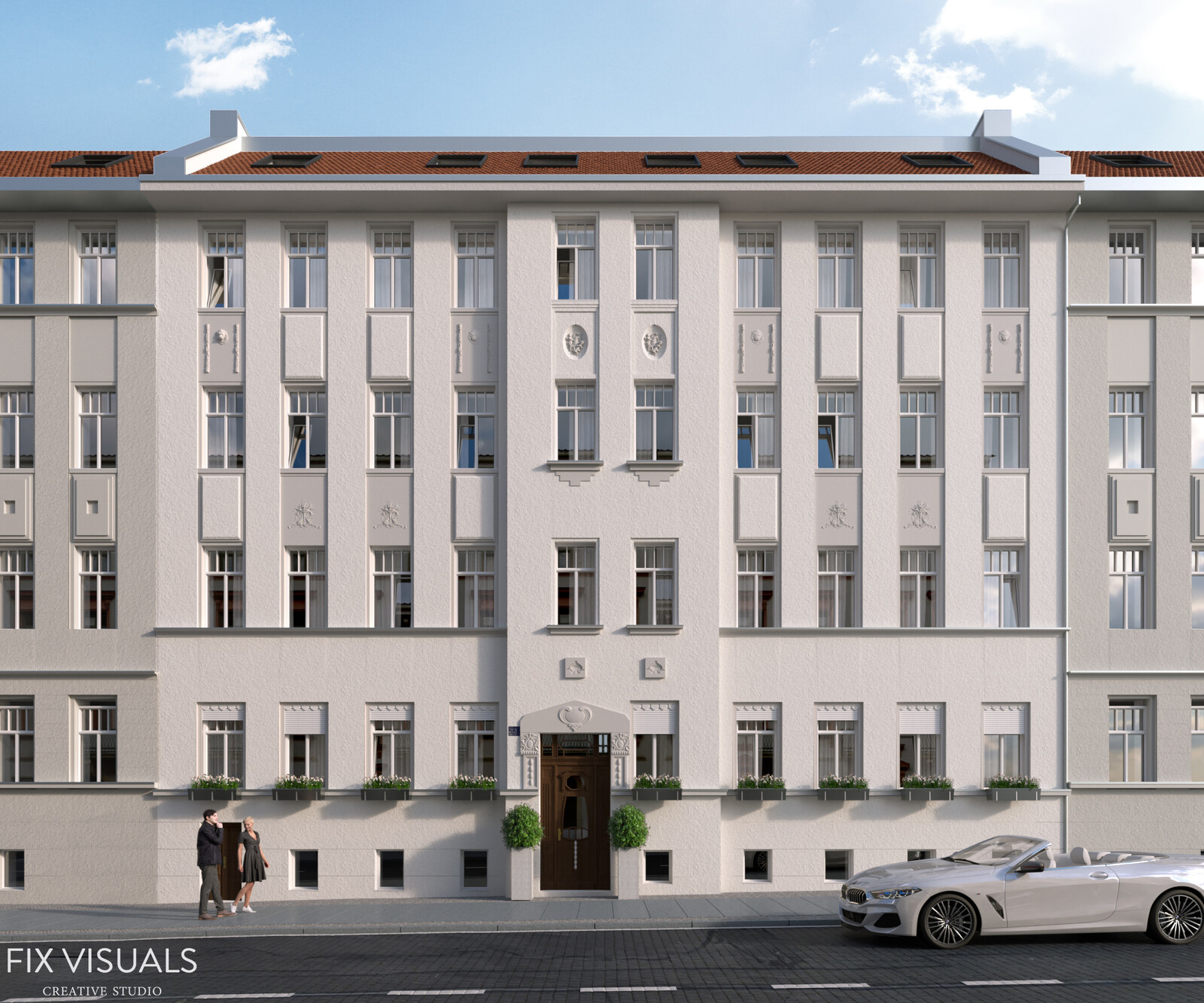 Renderings of restaurations of buildings under preservation order