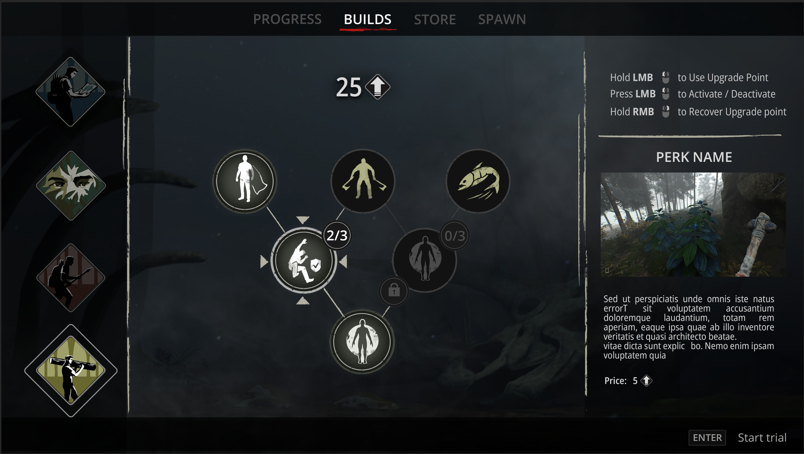 Another menu, now without backpack
