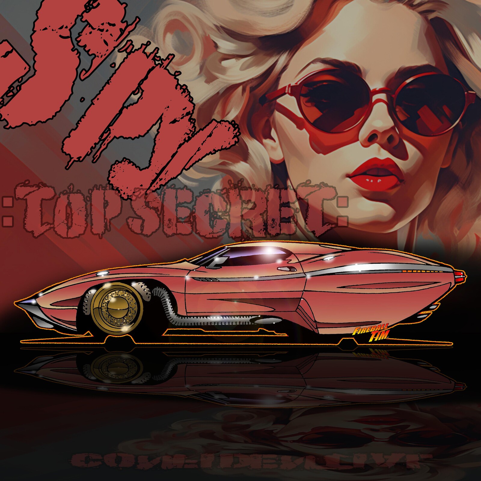 Red Panda Spy Car Art by Fireball