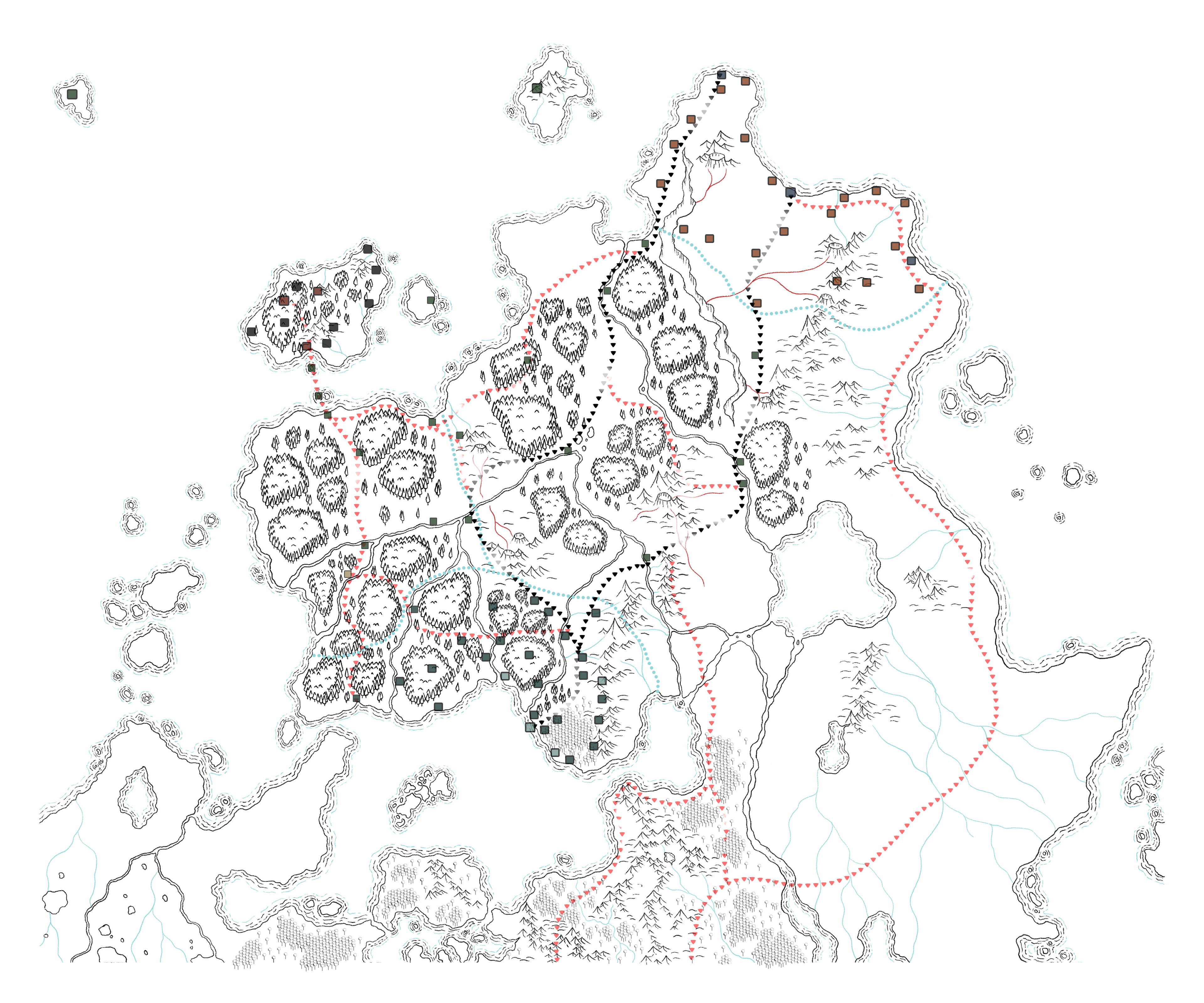 The black and white land mass of the region. 