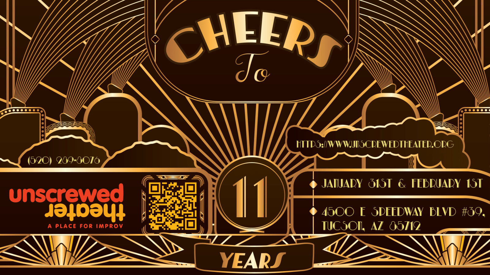 11 anniversary Facebook Banner for Unscrewed Theater Event. For Desktop Versions.
