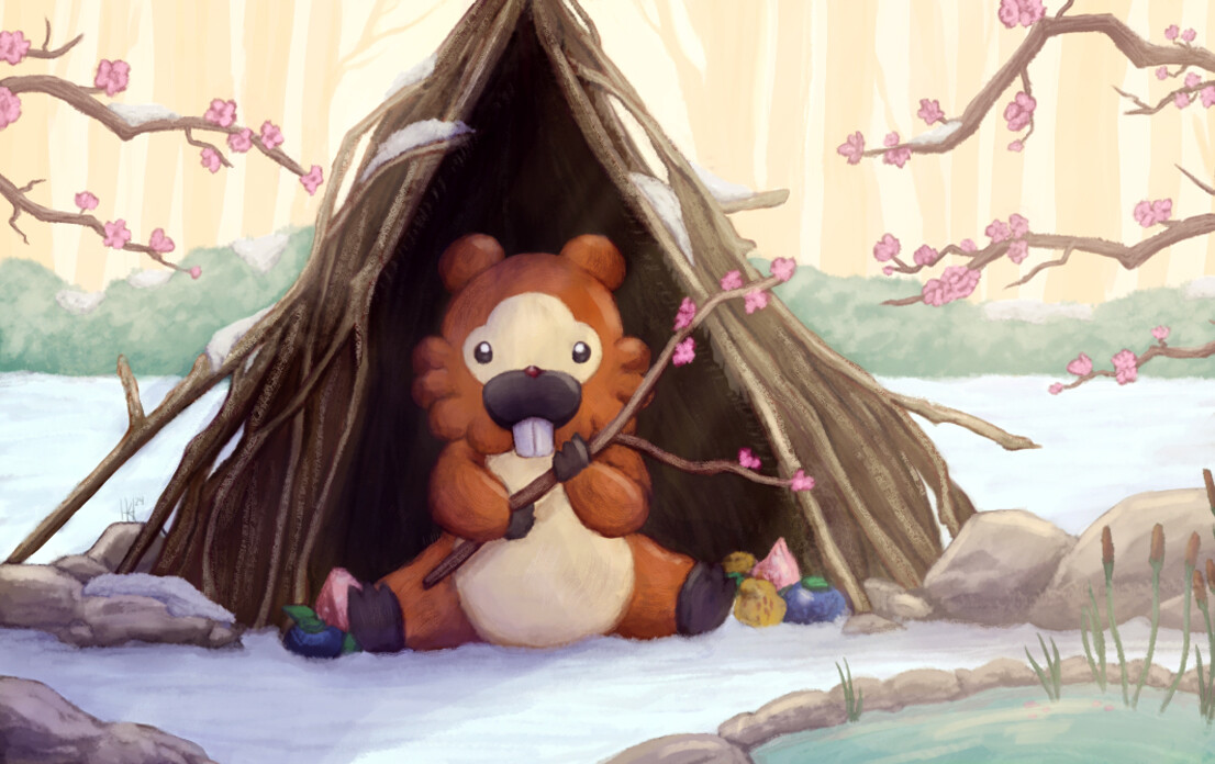 Pokemon TCG contest entry 2024. I was in Japan at the time and plum blossoms started blooming. Pokemon fan work.