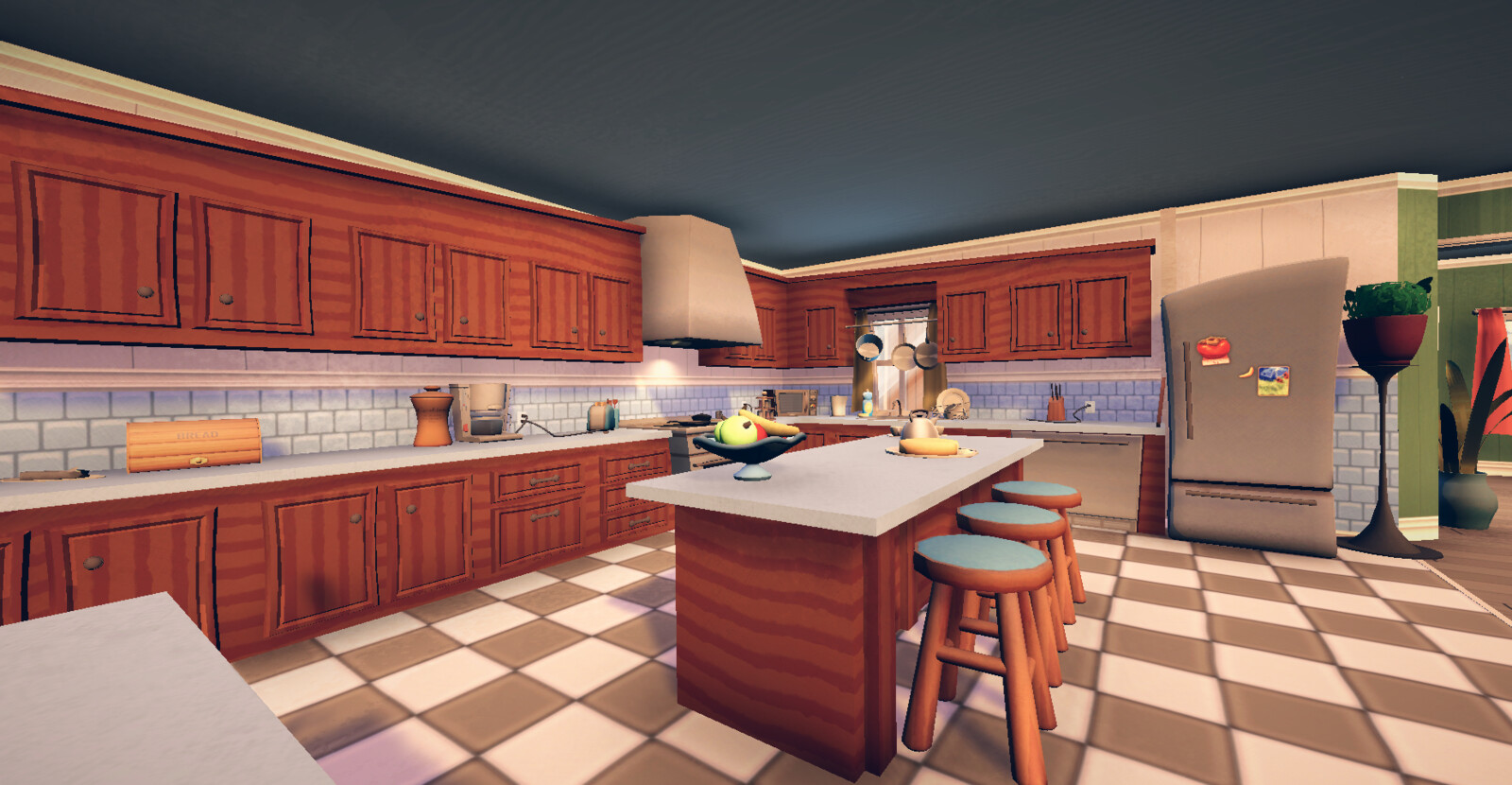 Kitchen Setdressing. All assets created by myself with the exception of fridge decals and the snake plant provided by the Slugworks art team.