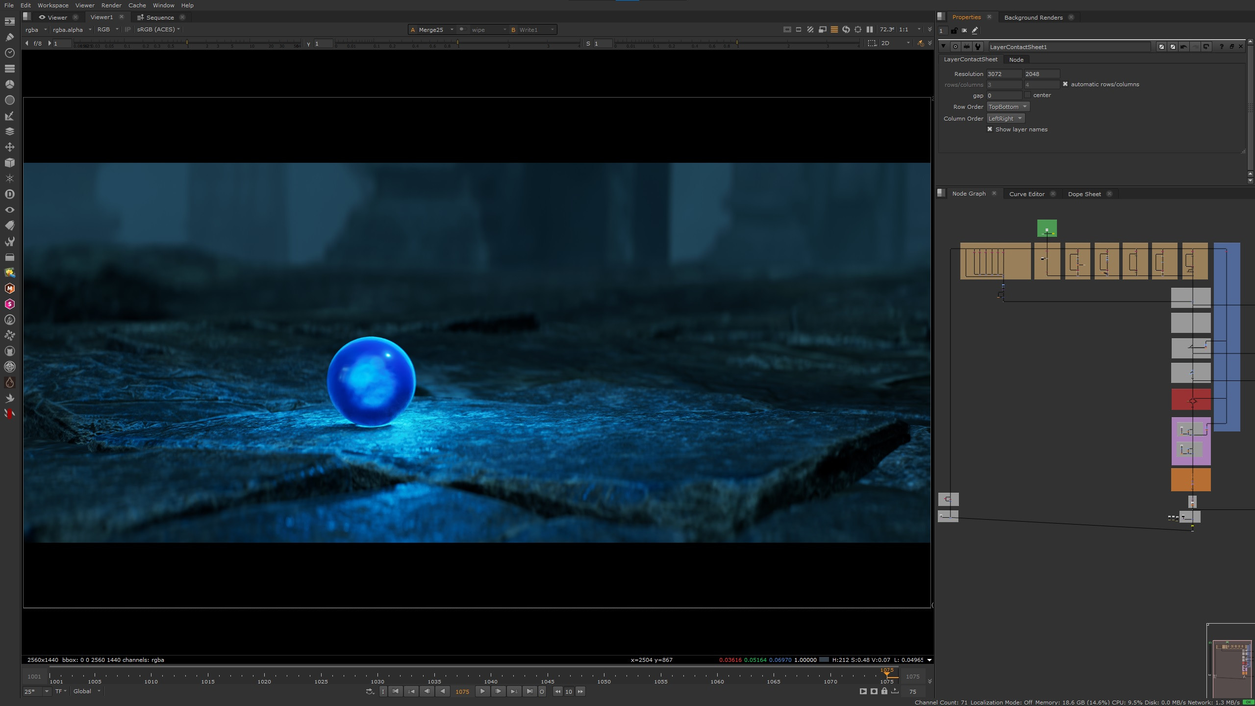 The compositing script in Nuke with the beauty render 