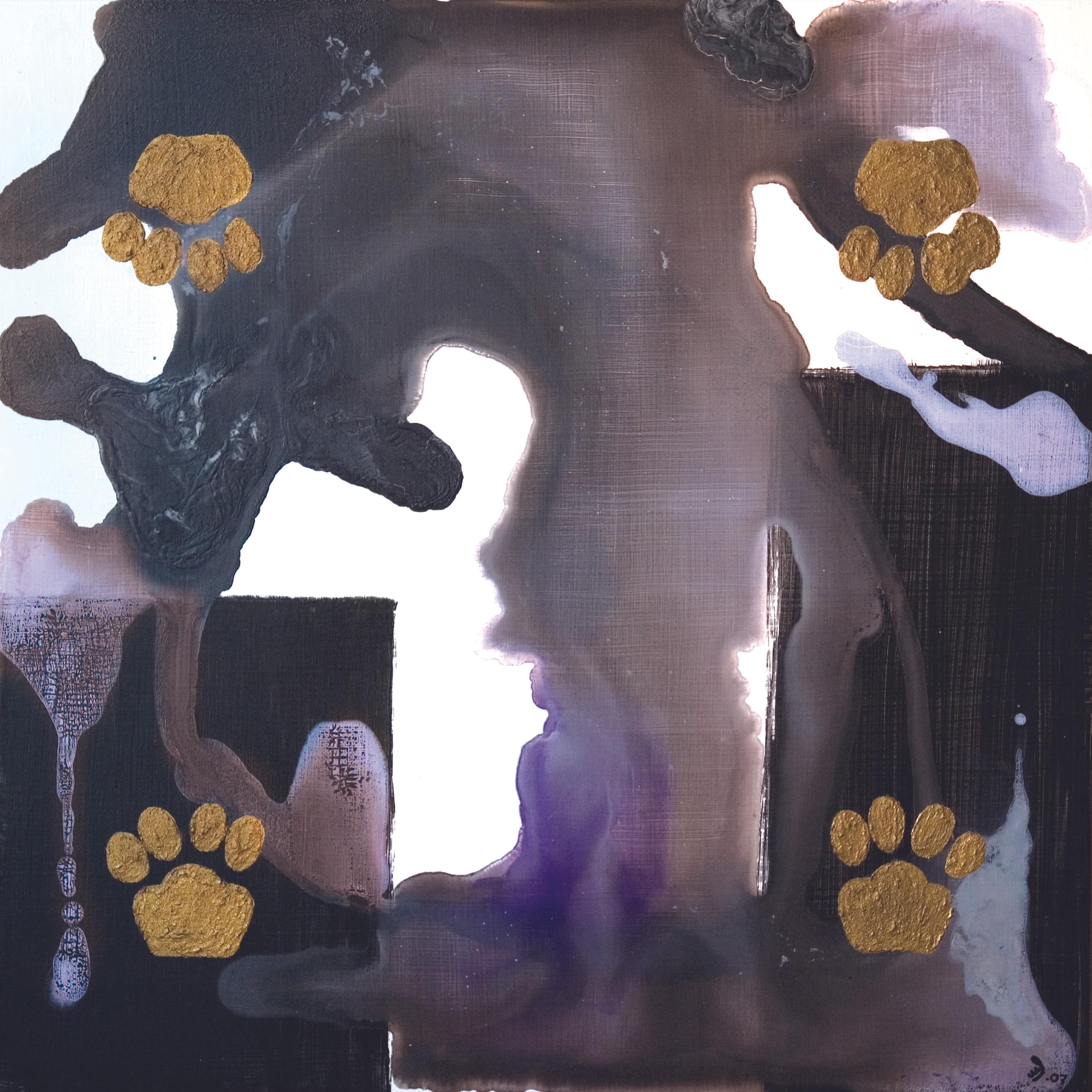 Smoke, oil puddle and pawprints