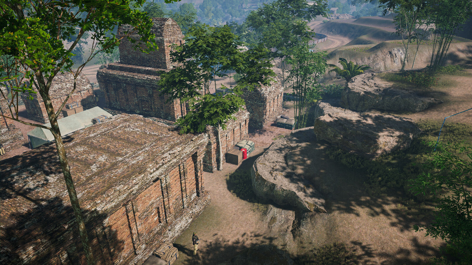 Camp C is the most distinct of the three, featuring a look inspired by the religious Cambodian temples. The layout is almost entirely symmetrical with tall structure meant to encourage the players to maneuver around it for information.