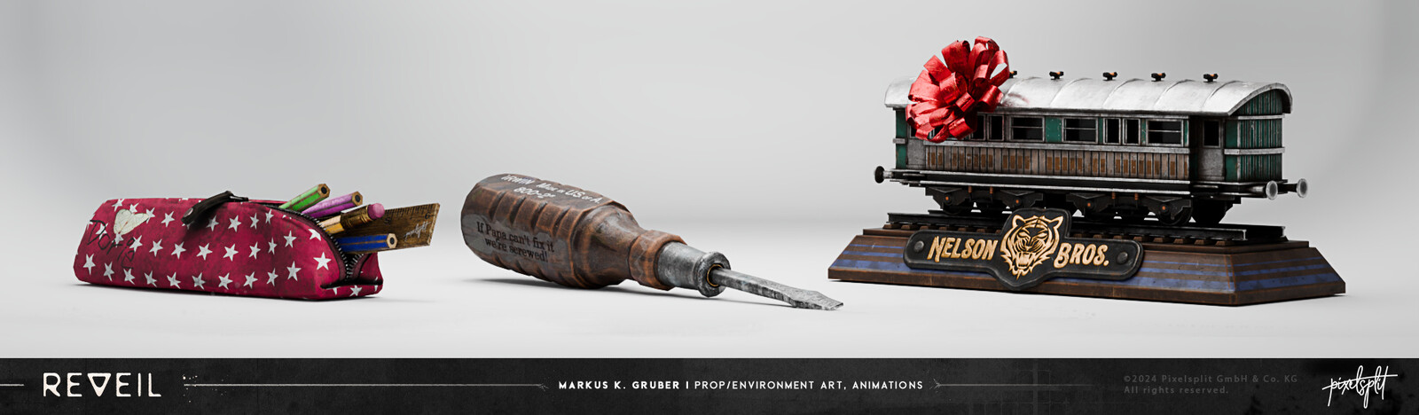 A snippet of the collectible story props from the first chapter. The protagonist would tell story bits when picking up those items.