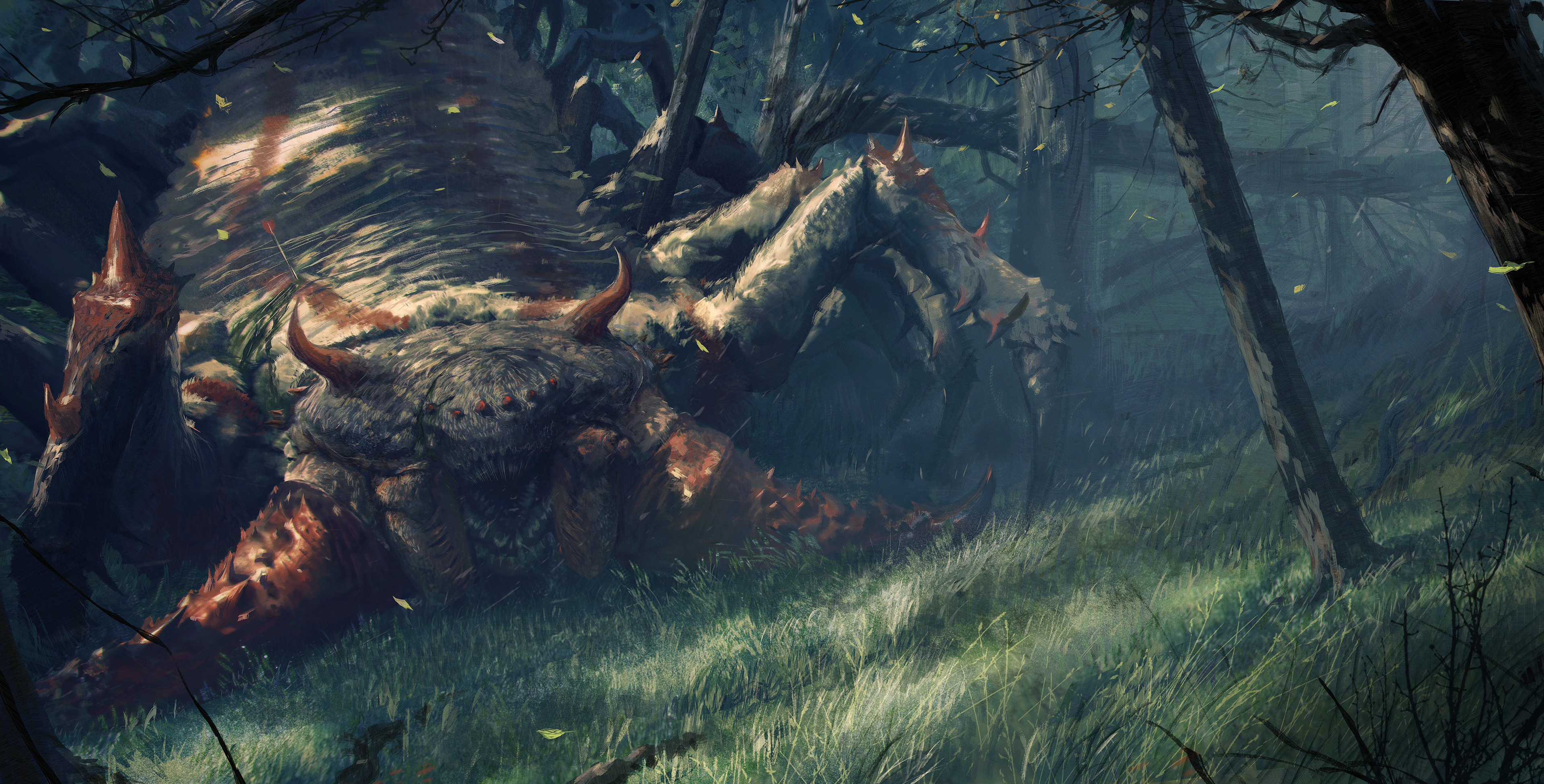 Full view of the centipede monster in the environment