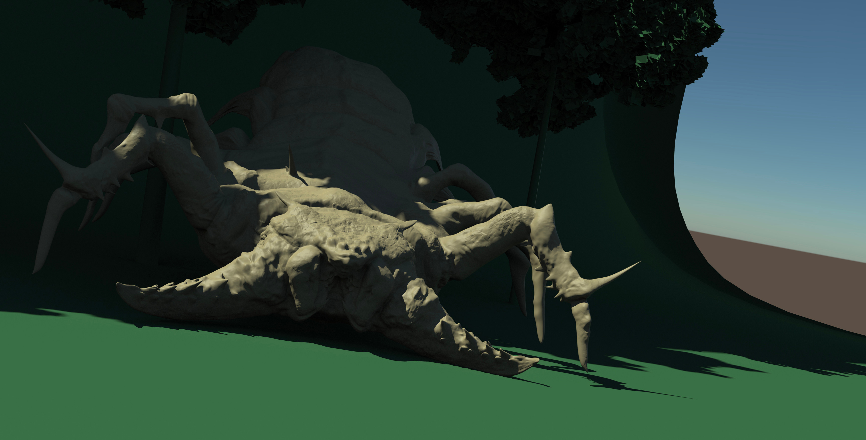 One of the two renders of my Zbrush sculpt that were combined for the base of the illustration