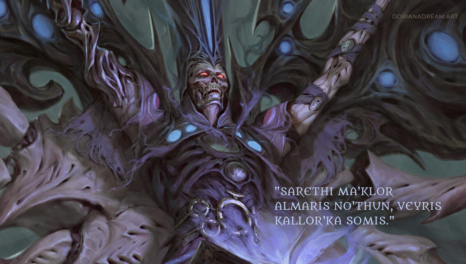 "Sarethi ma'klor almaris no'thun, veyris kallor'ka somis."