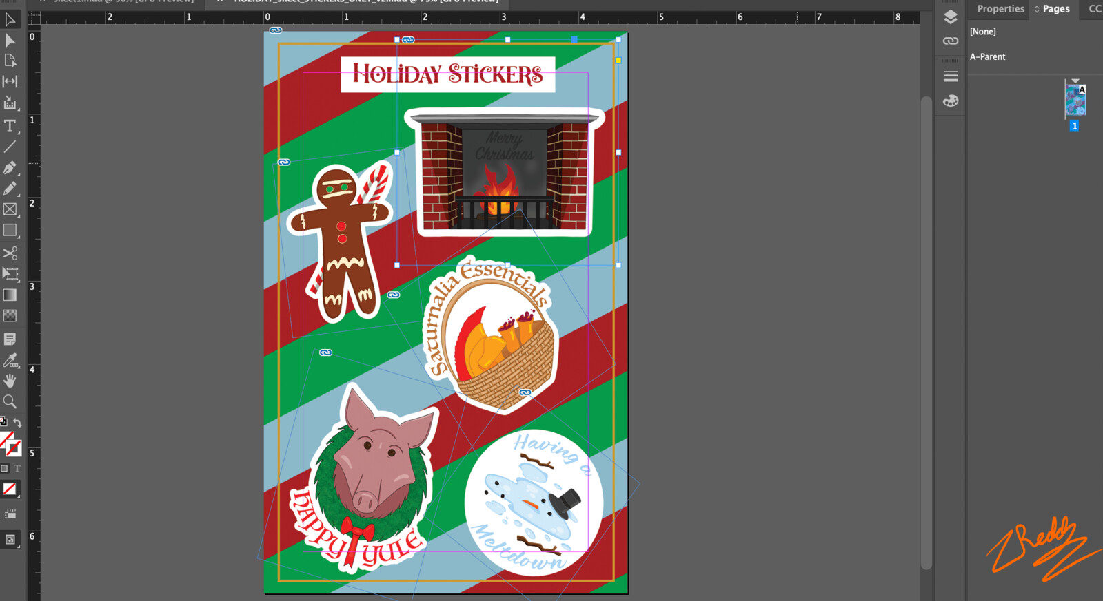 Holiday stickers in progress