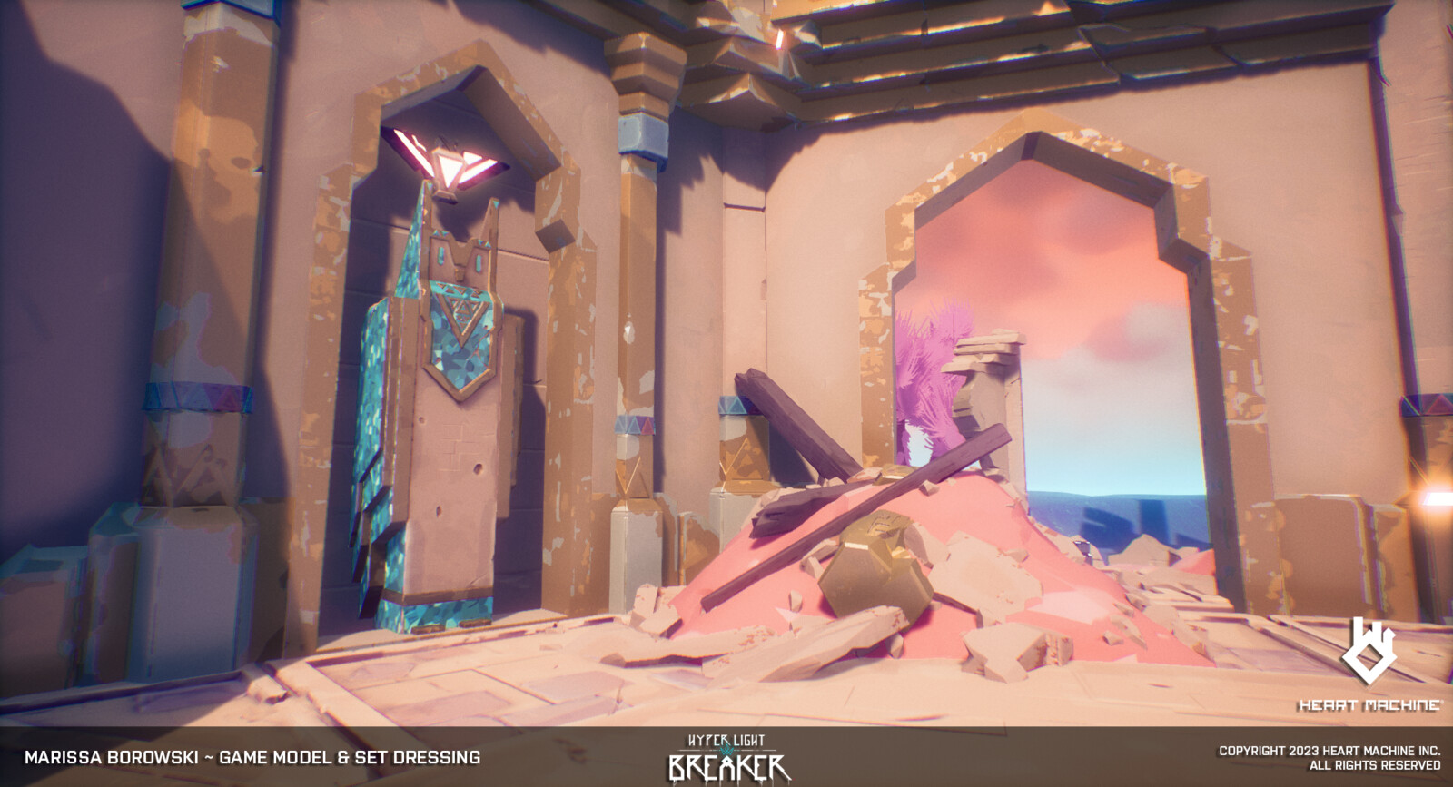 Owl statue shown within the environment of Hyper Light Breaker. 