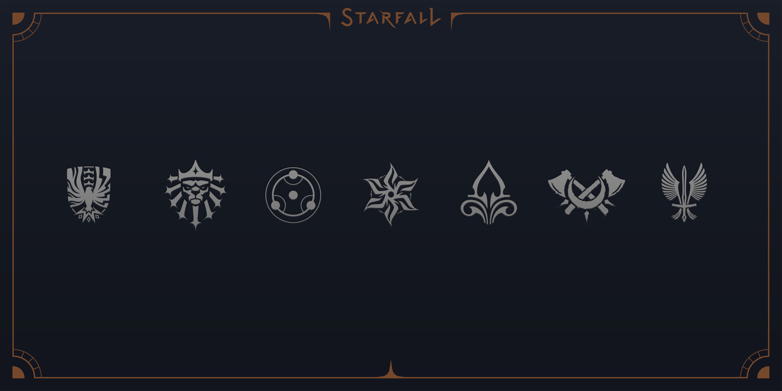 Lineup of all seven emblems showing their clarity and differentiation at smaller scale
