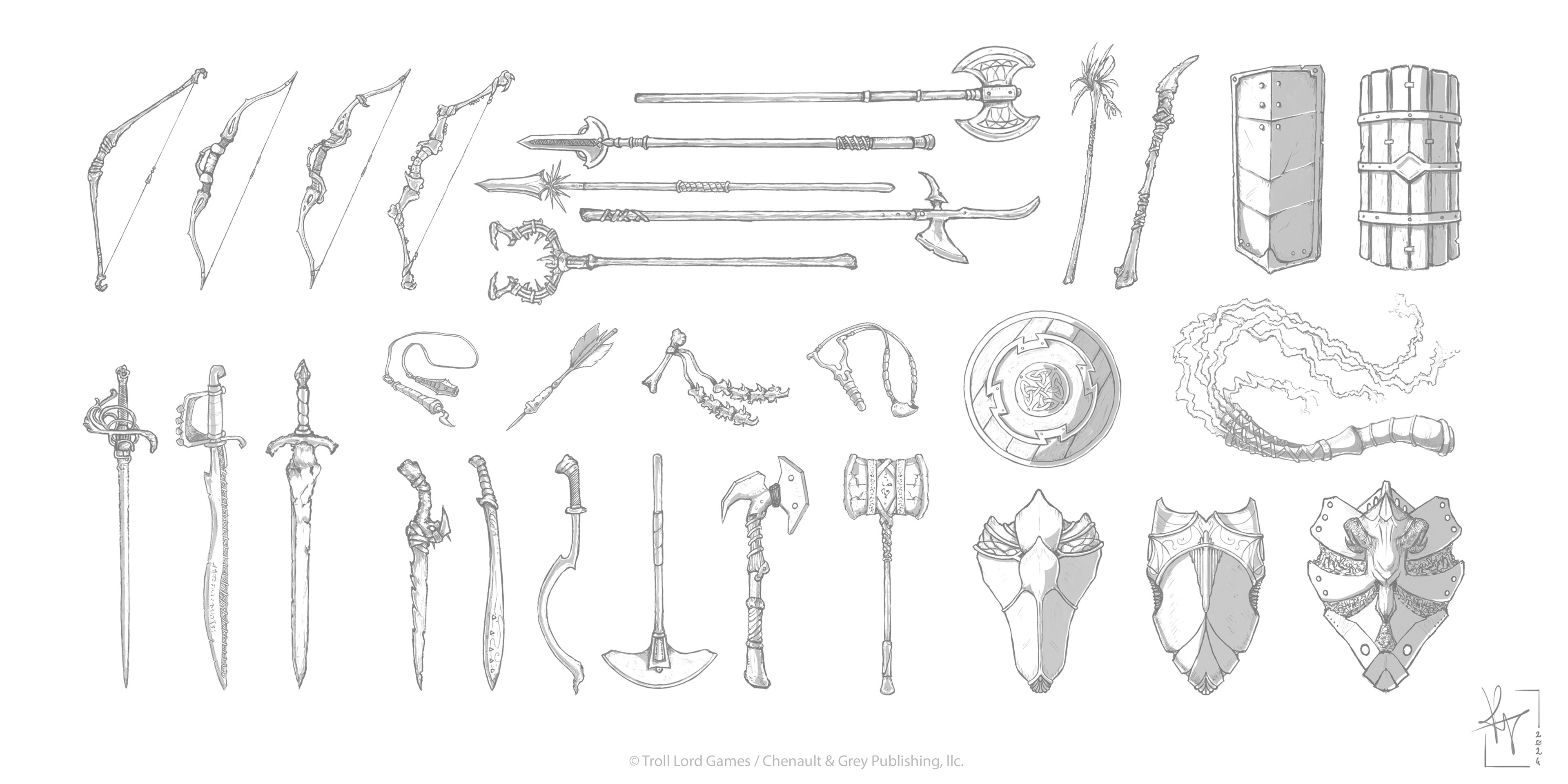 Swords, axes, shields and other weapons!