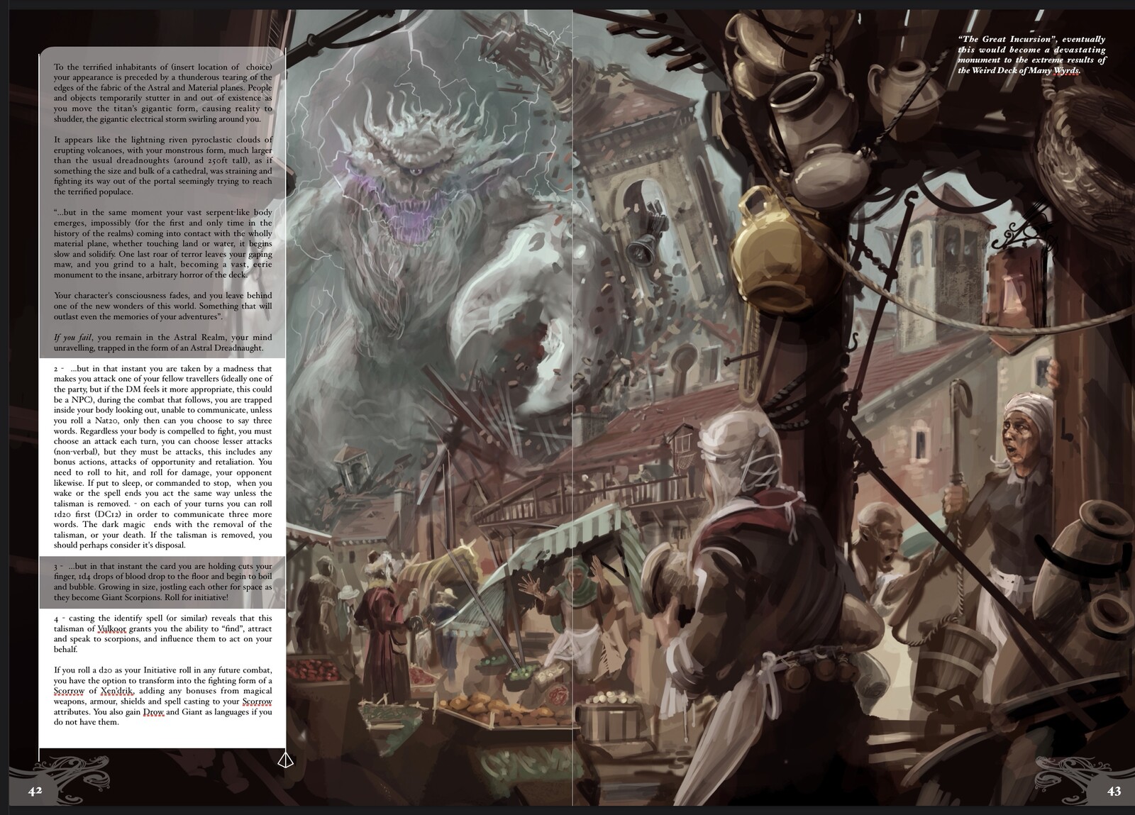 A big double page illustration featuring a creature that is the stated IP of the owners of DMsGuild, hence the use of that particular platform, as I really wanted to use that particular creature.