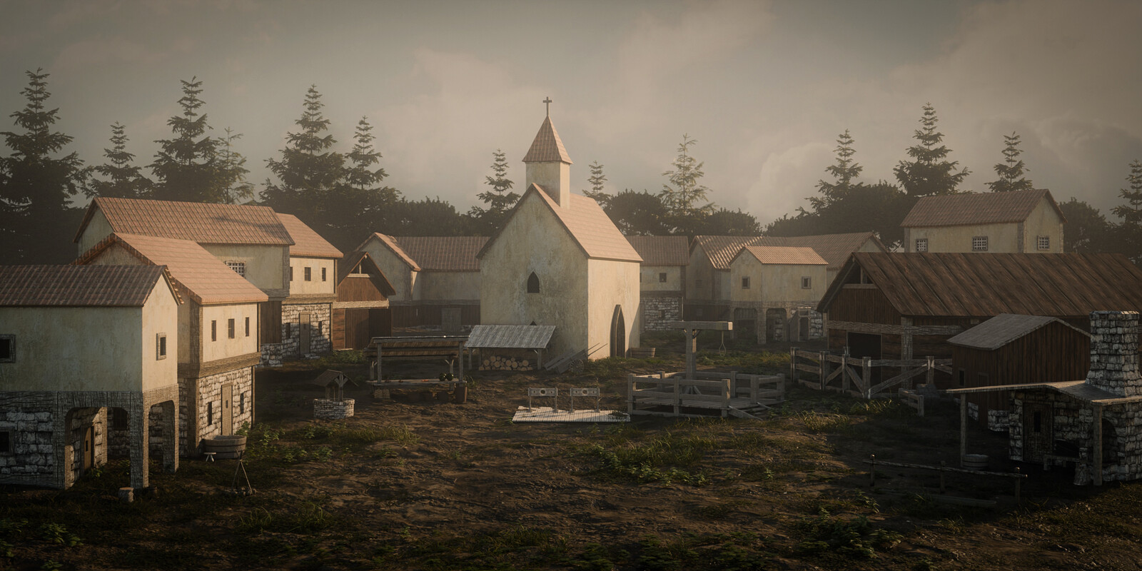 Demo render using assets from my new medieval village asset pack