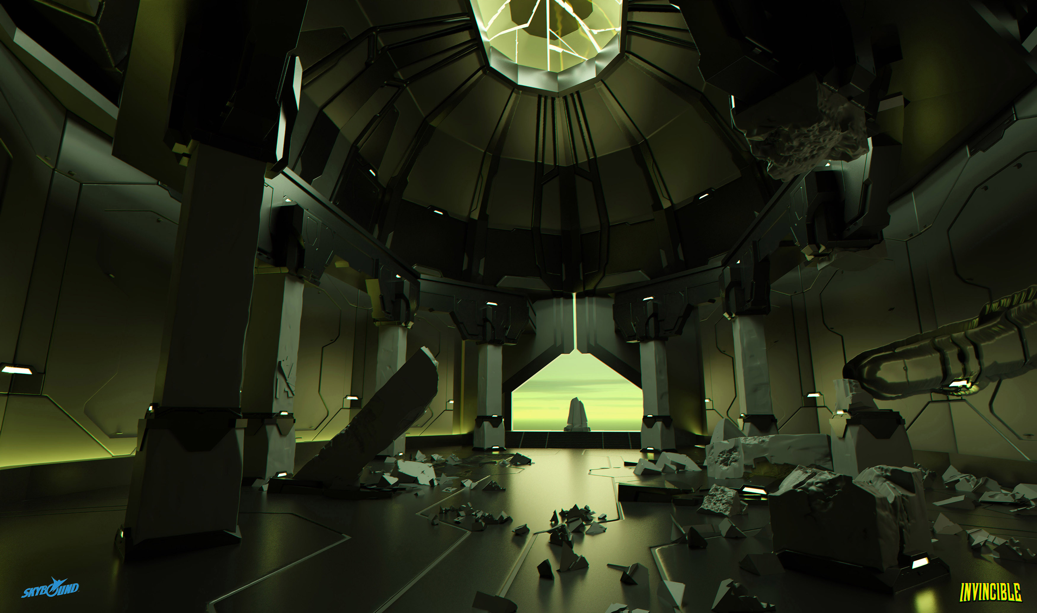 Immortal's throne room from Season 3. 3D concept - destroyed version. I was asked to create some stone pillars to make shattering them easier.