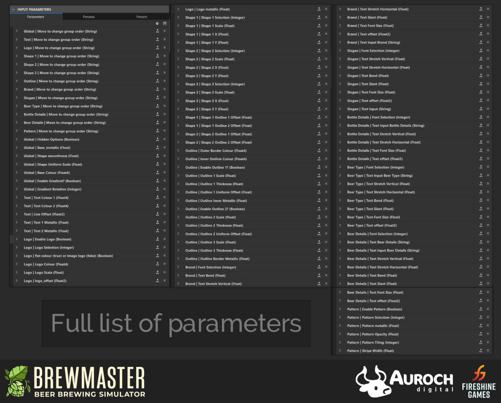 Full list of parameters