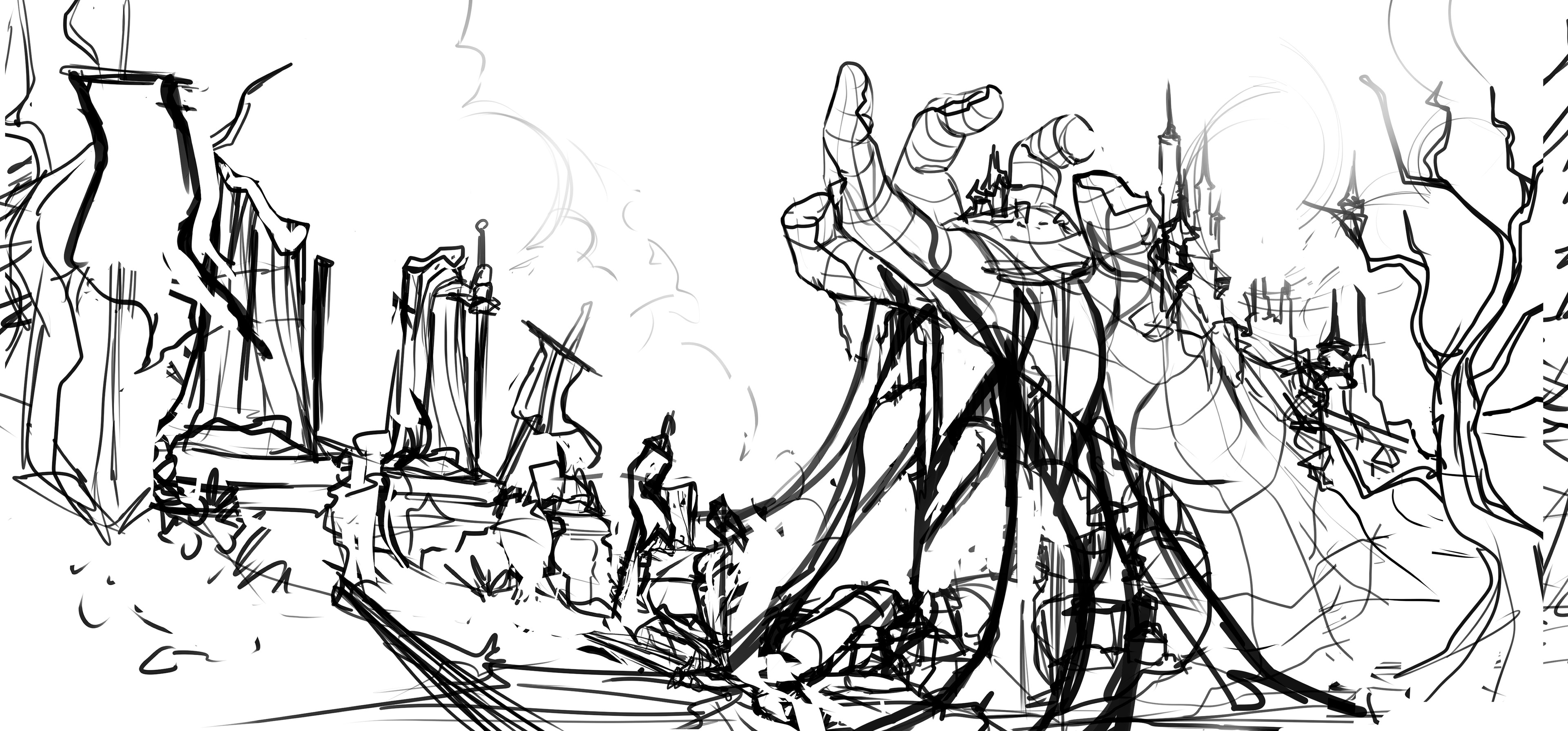 Destroyed city sketch