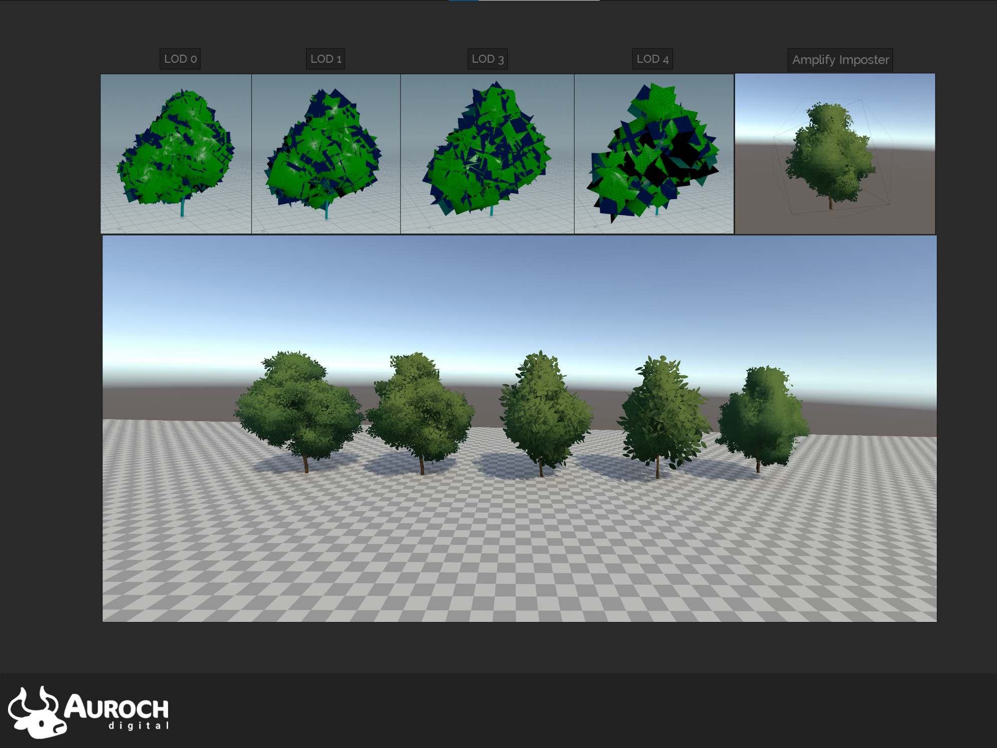 LODs created in houdini &amp; used in conjunction with amplify imposters to further optimize when viewing from a distance