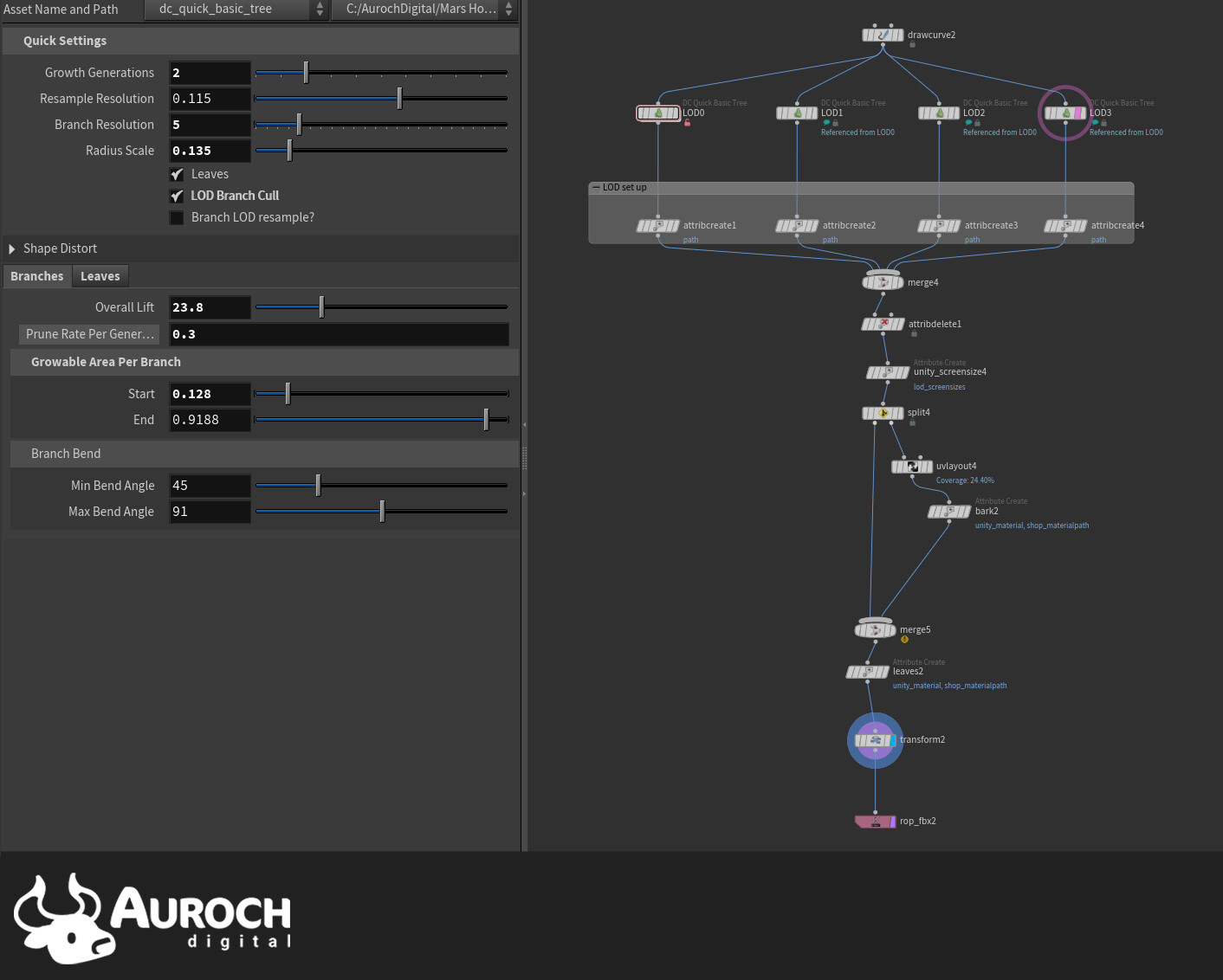 Fluffy tree parameters &amp; Houdini graph