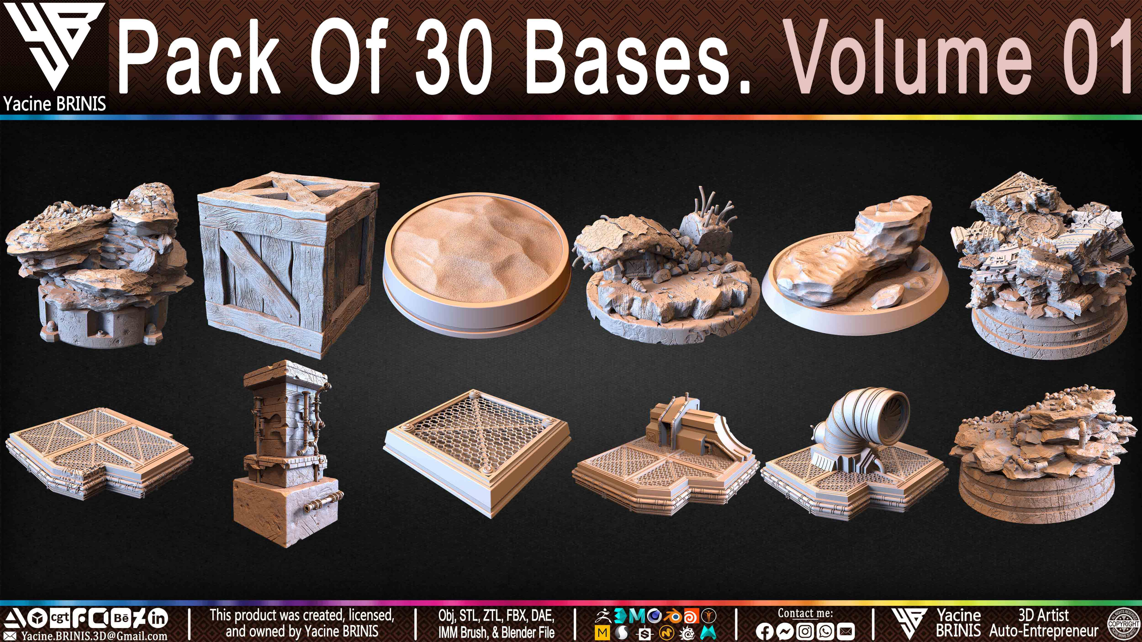 Pack of 30 Bases for Collectibles and 3D Printing Volume 01 Sculpted by Yacine BRINIS Set 002