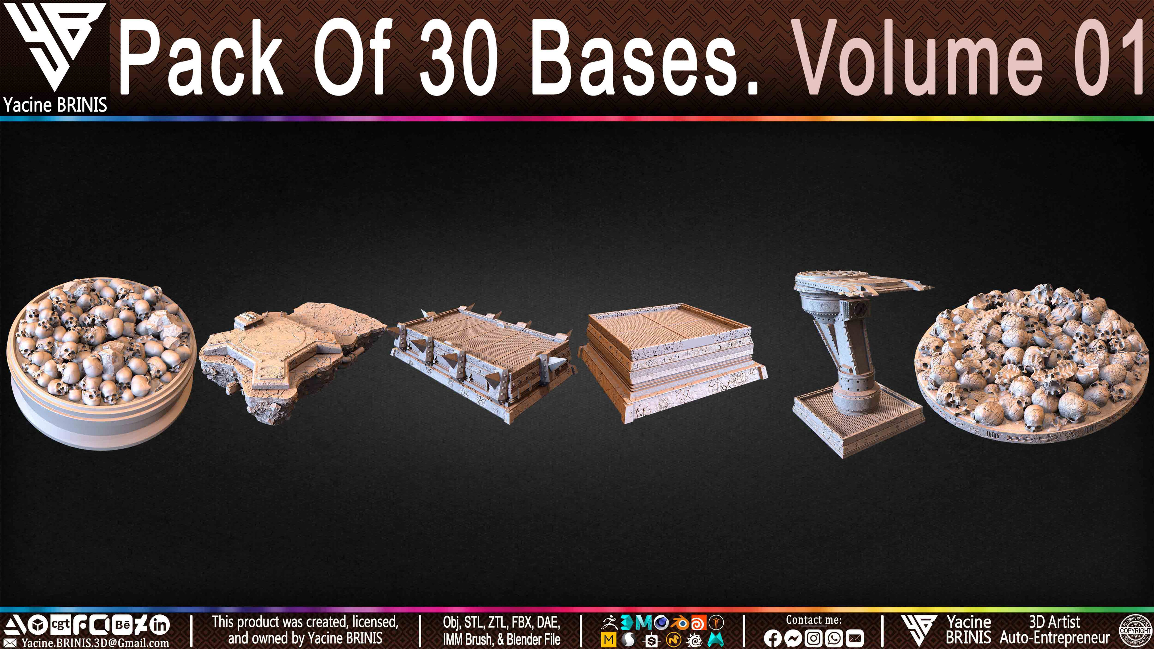 Pack of 30 Bases for Collectibles and 3D Printing Volume 01 Sculpted by Yacine BRINIS Set 004