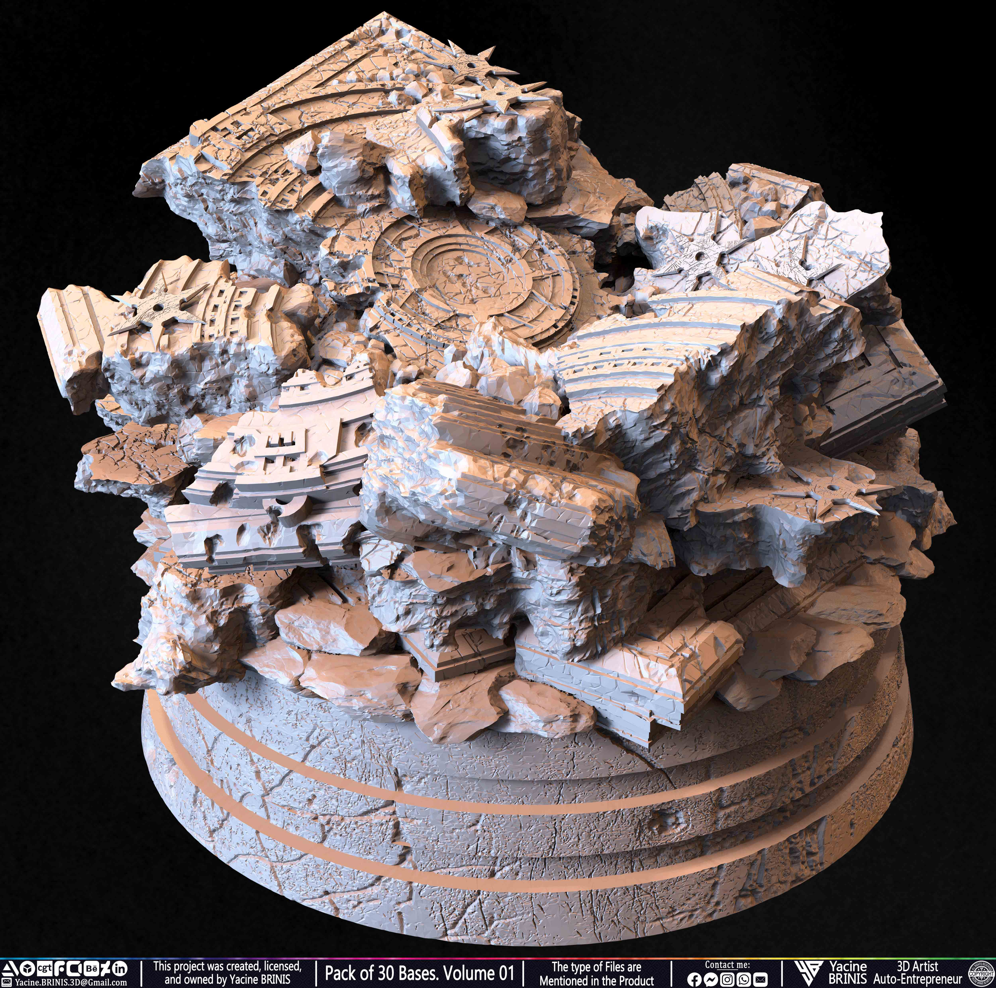 Pack of 30 Bases for Collectibles and 3D Printing Volume 01 Sculpted by Yacine BRINIS Set 016