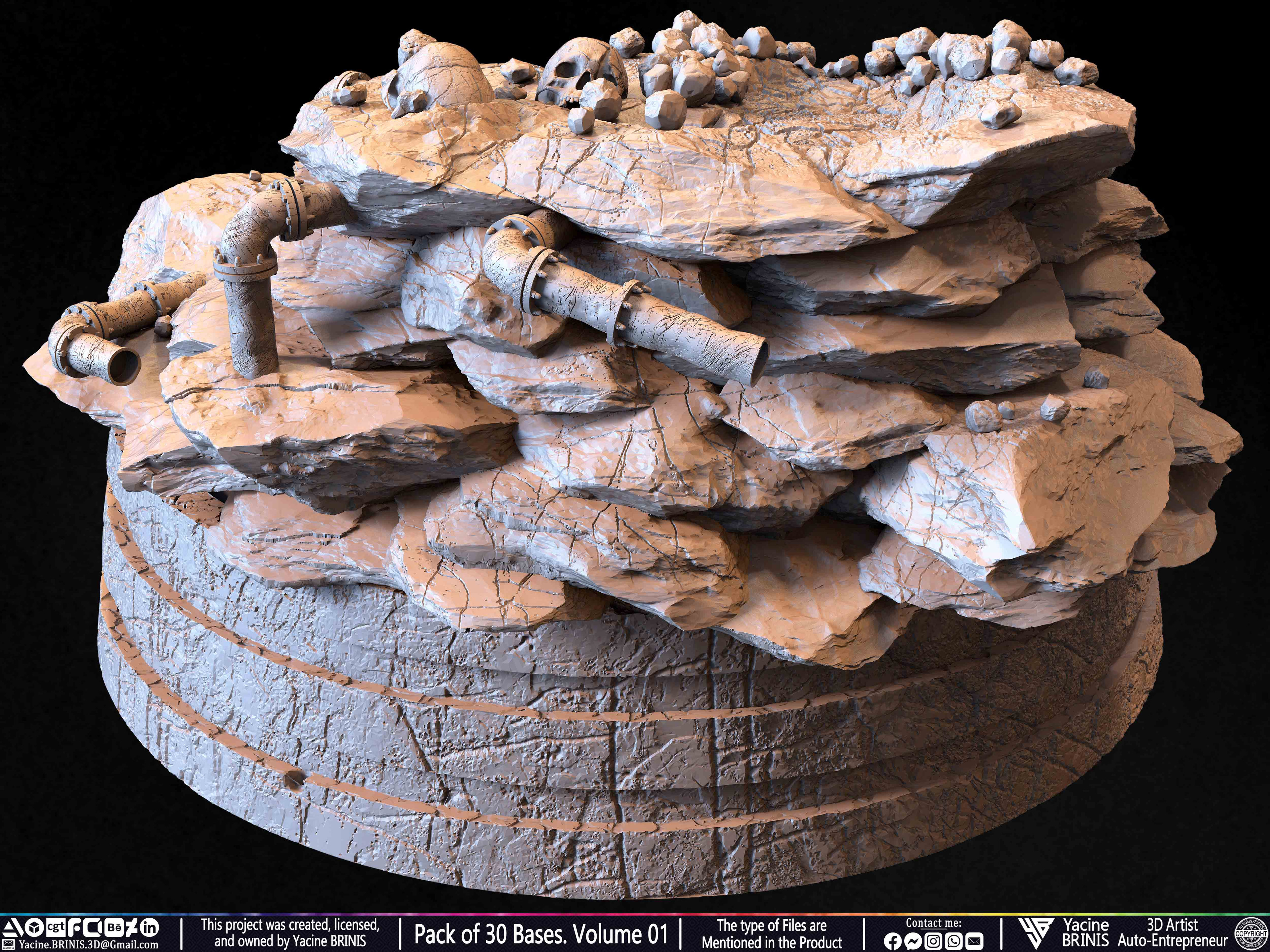 Pack of 30 Bases for Collectibles and 3D Printing Volume 01 Sculpted by Yacine BRINIS Set 029