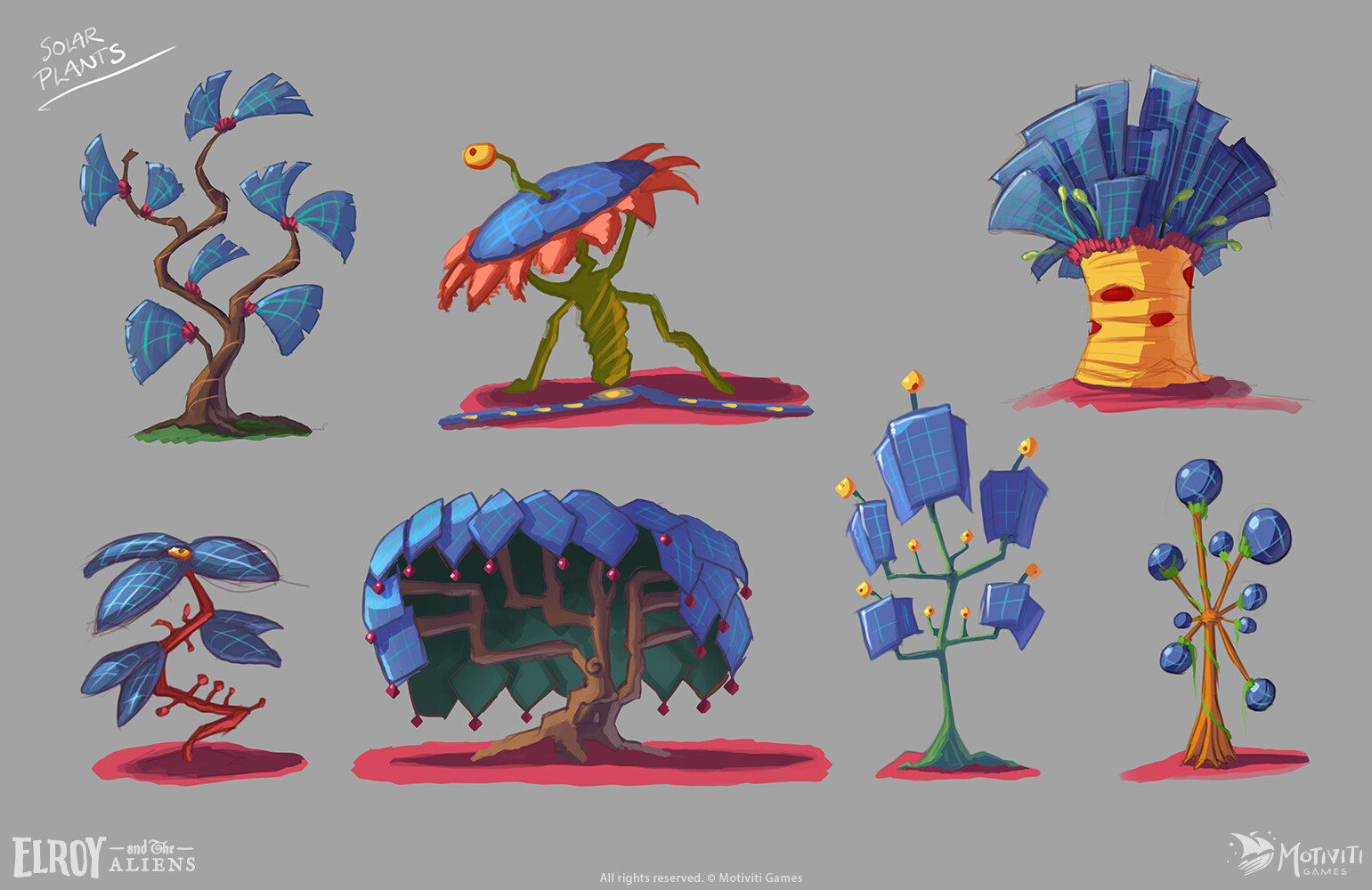 Goofing around with various ideas for plants. At the end, only two concepts made it in the game. 
