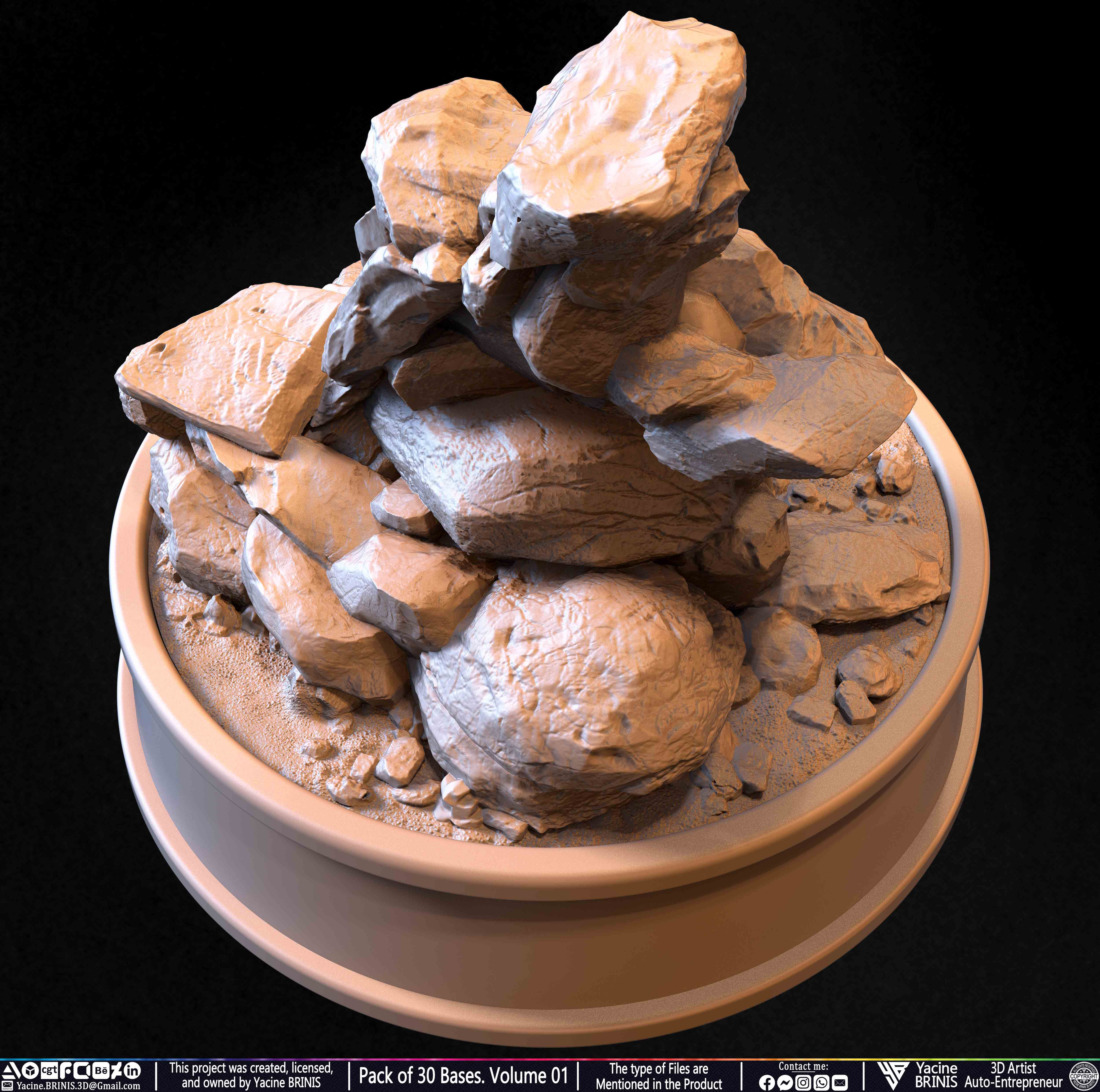 Pack of 30 Bases for Collectibles and 3D Printing Volume 01 Sculpted by Yacine BRINIS Set 051