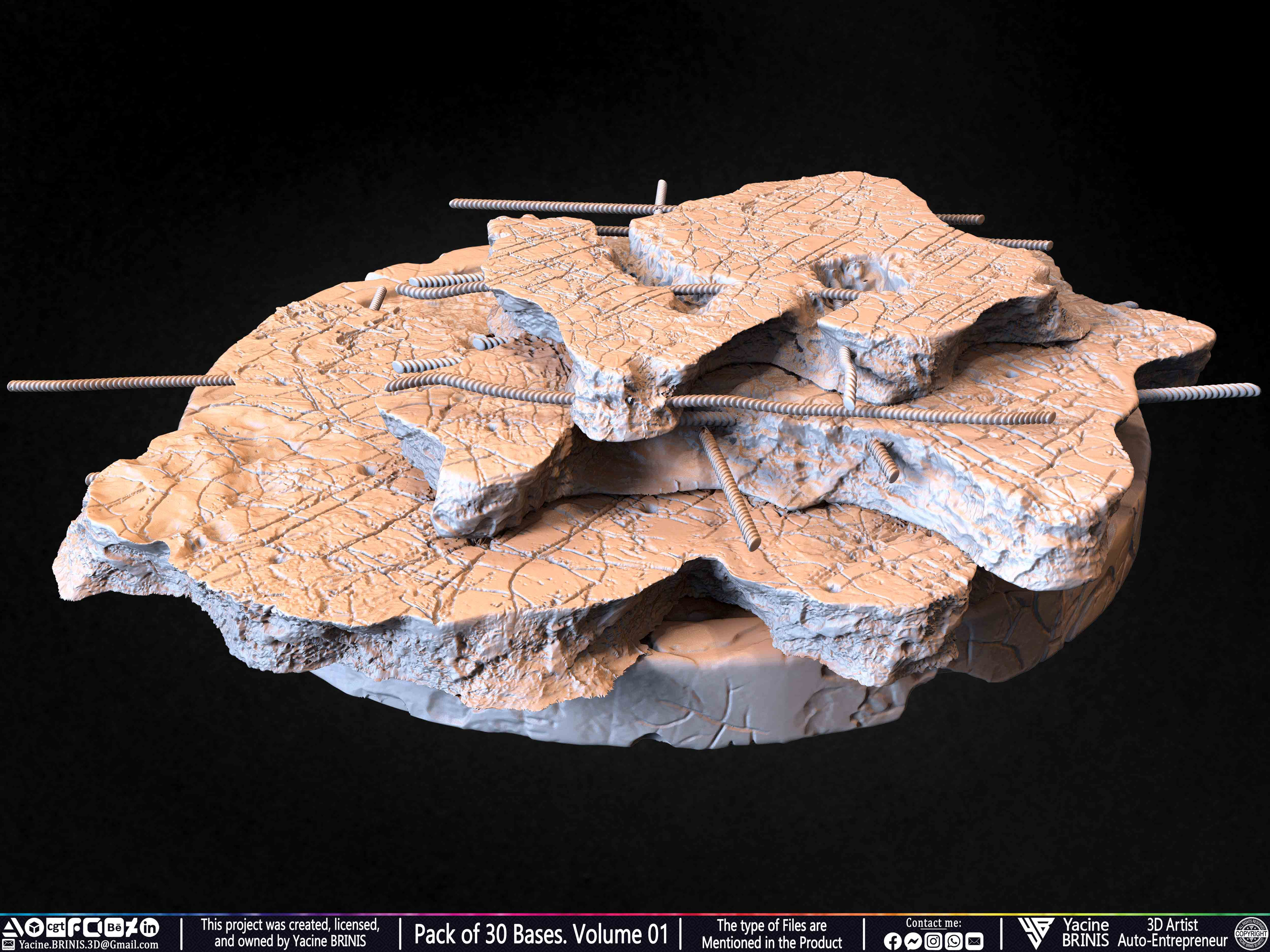 Pack of 30 Bases for Collectibles and 3D Printing Volume 01 Sculpted by Yacine BRINIS Set 053