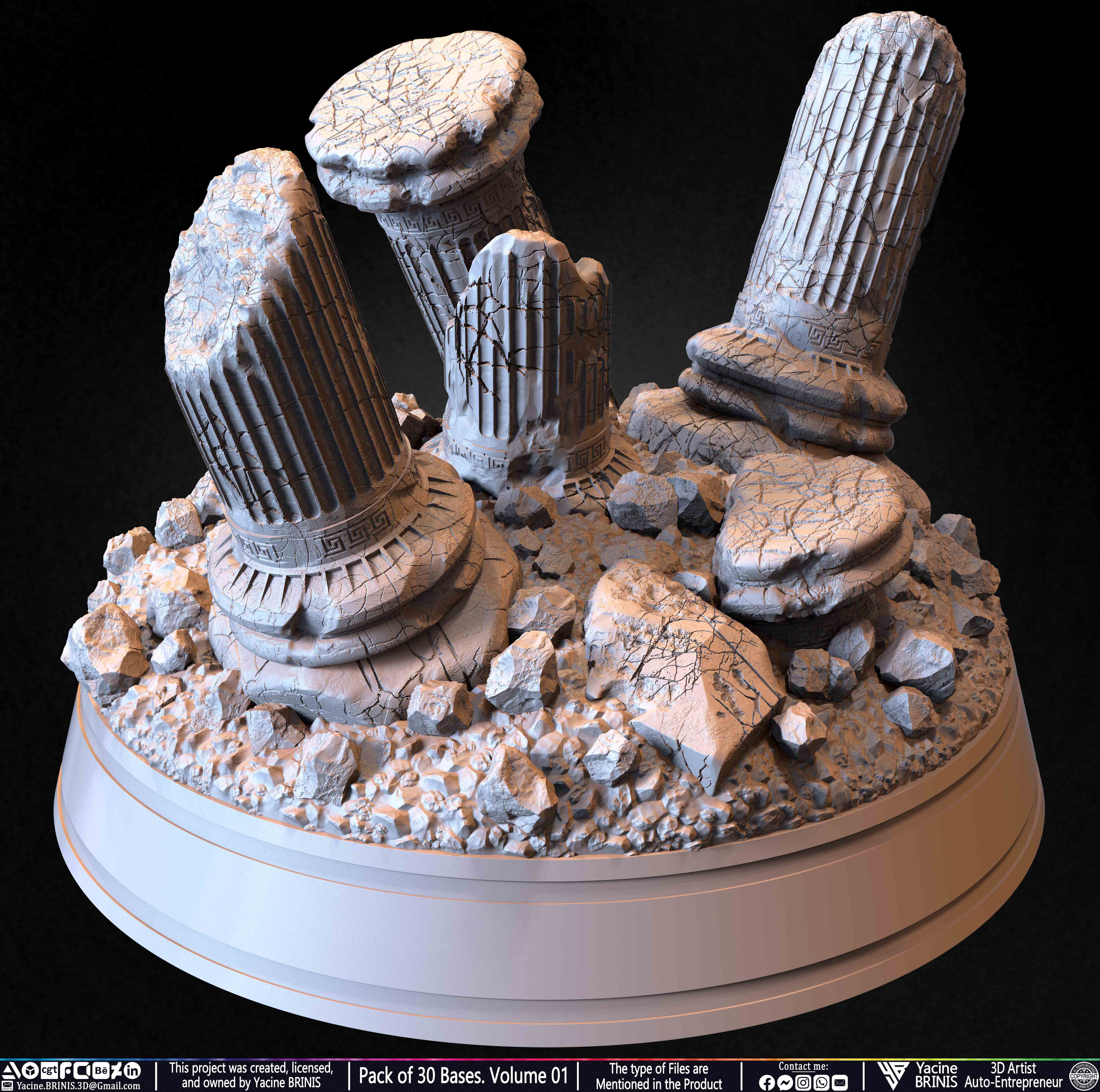 Pack of 30 Bases for Collectibles and 3D Printing Volume 01 Sculpted by Yacine BRINIS Set 060