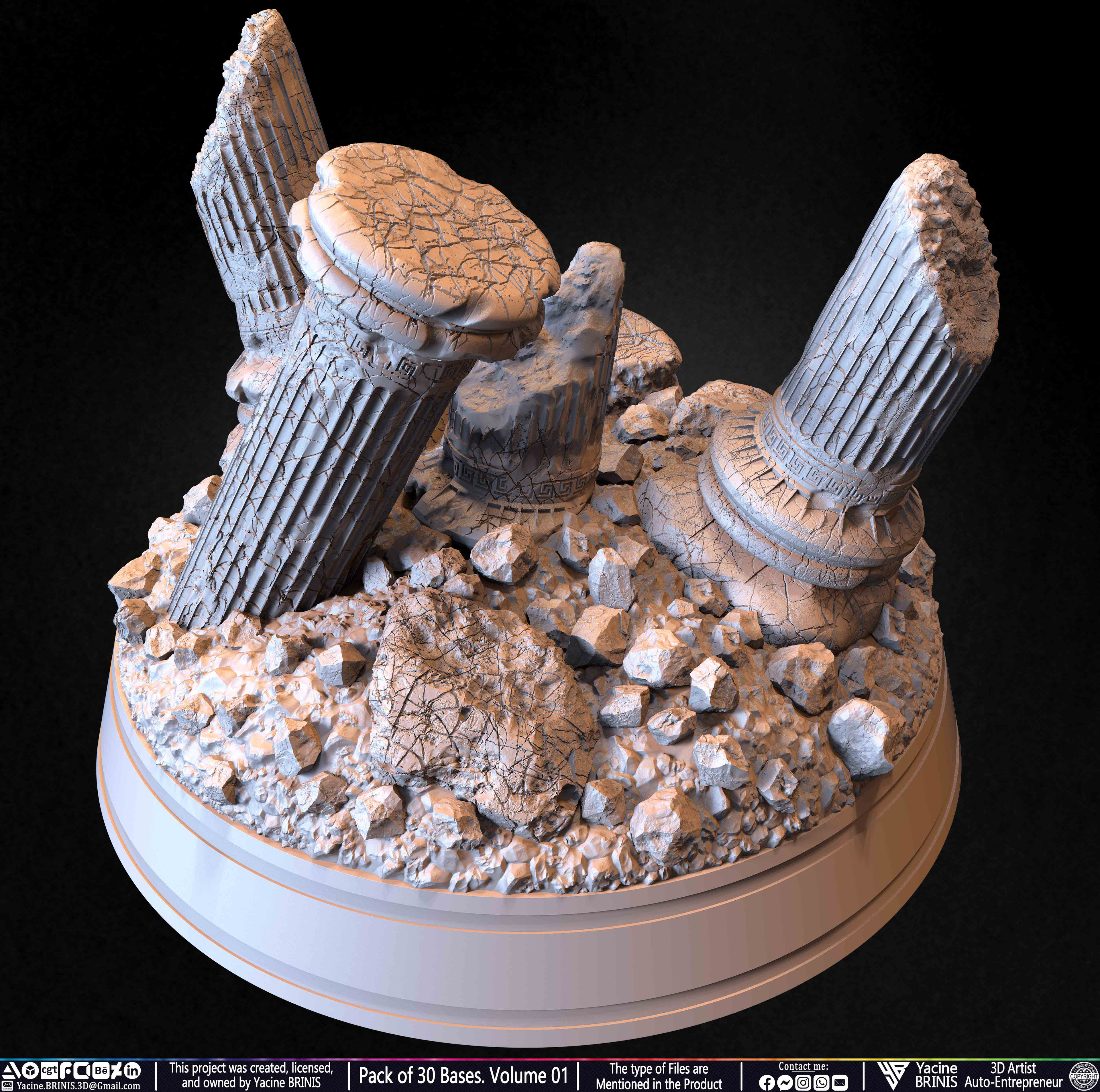 Pack of 30 Bases for Collectibles and 3D Printing Volume 01 Sculpted by Yacine BRINIS Set 061