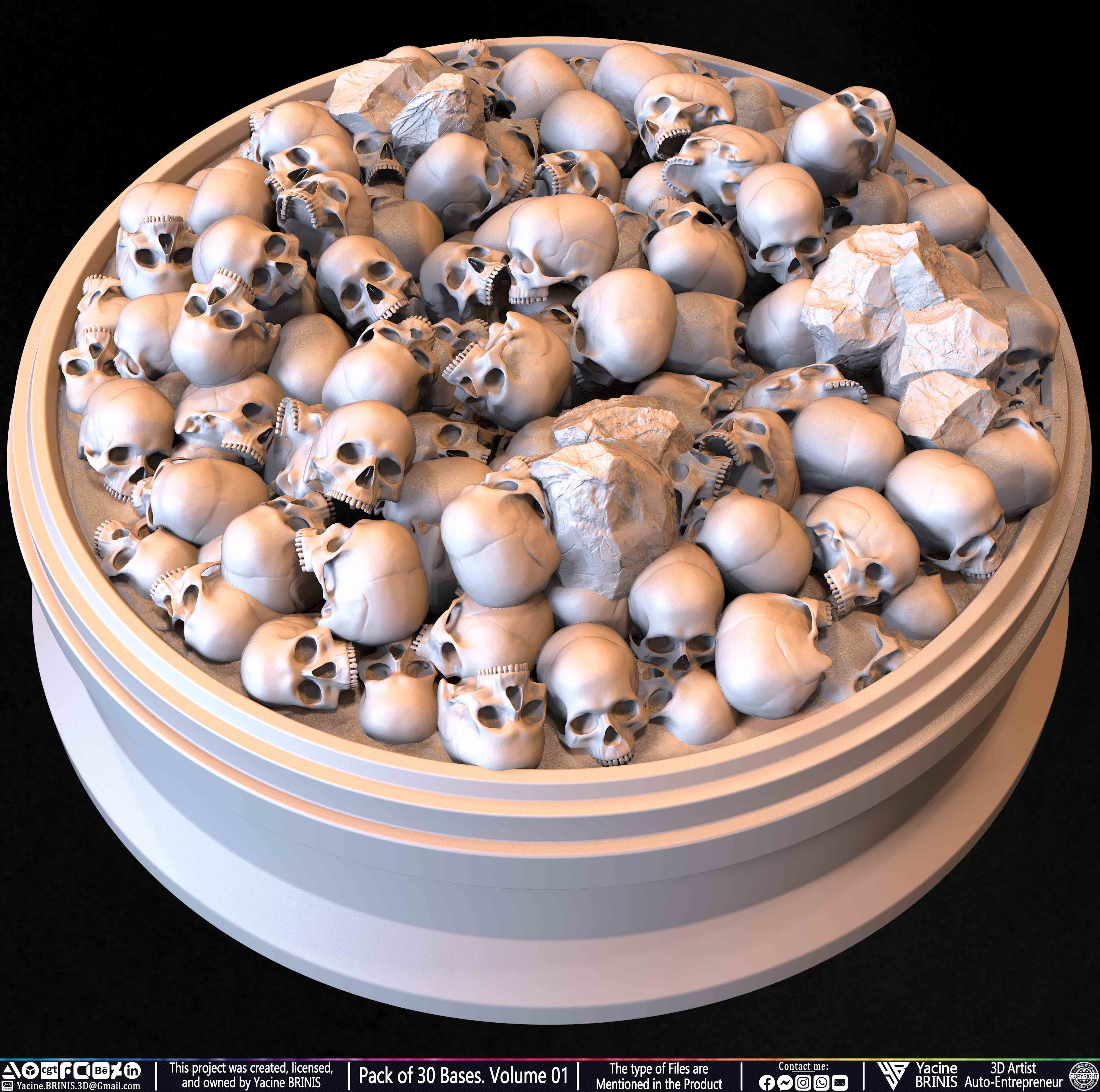 Pack of 30 Bases for Collectibles and 3D Printing Volume 01 Sculpted by Yacine BRINIS Set 070
