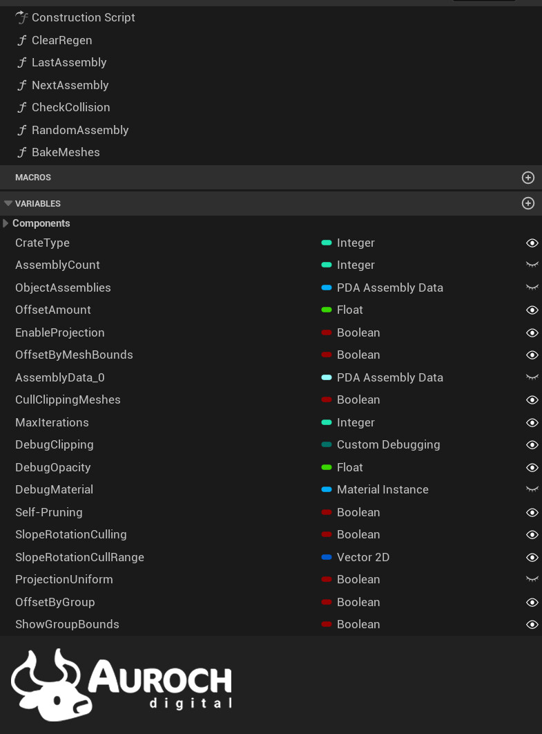 Variables for the blueprint tool