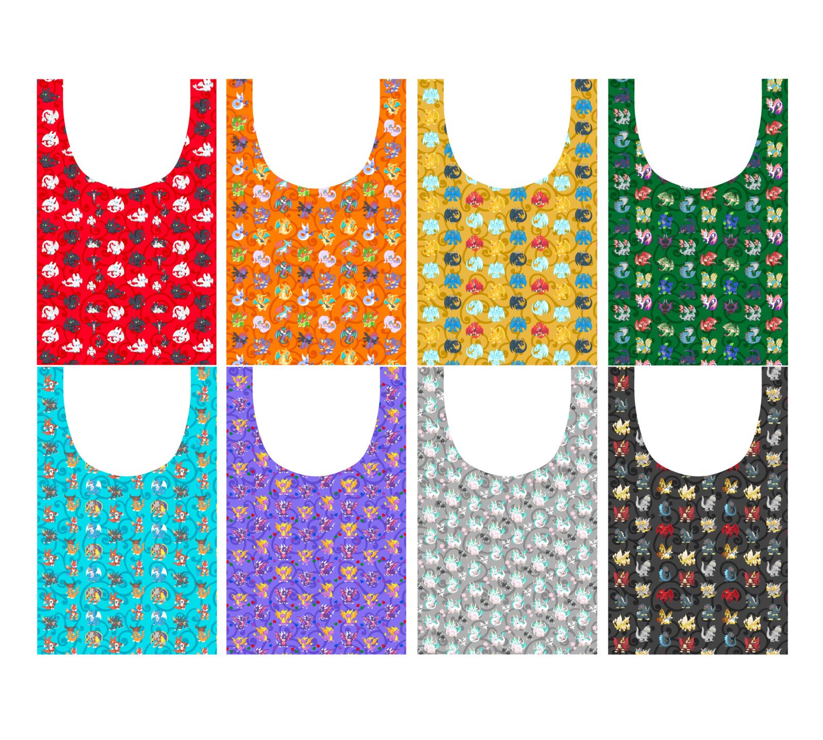 All 8 Tote Bag Designs from various series.