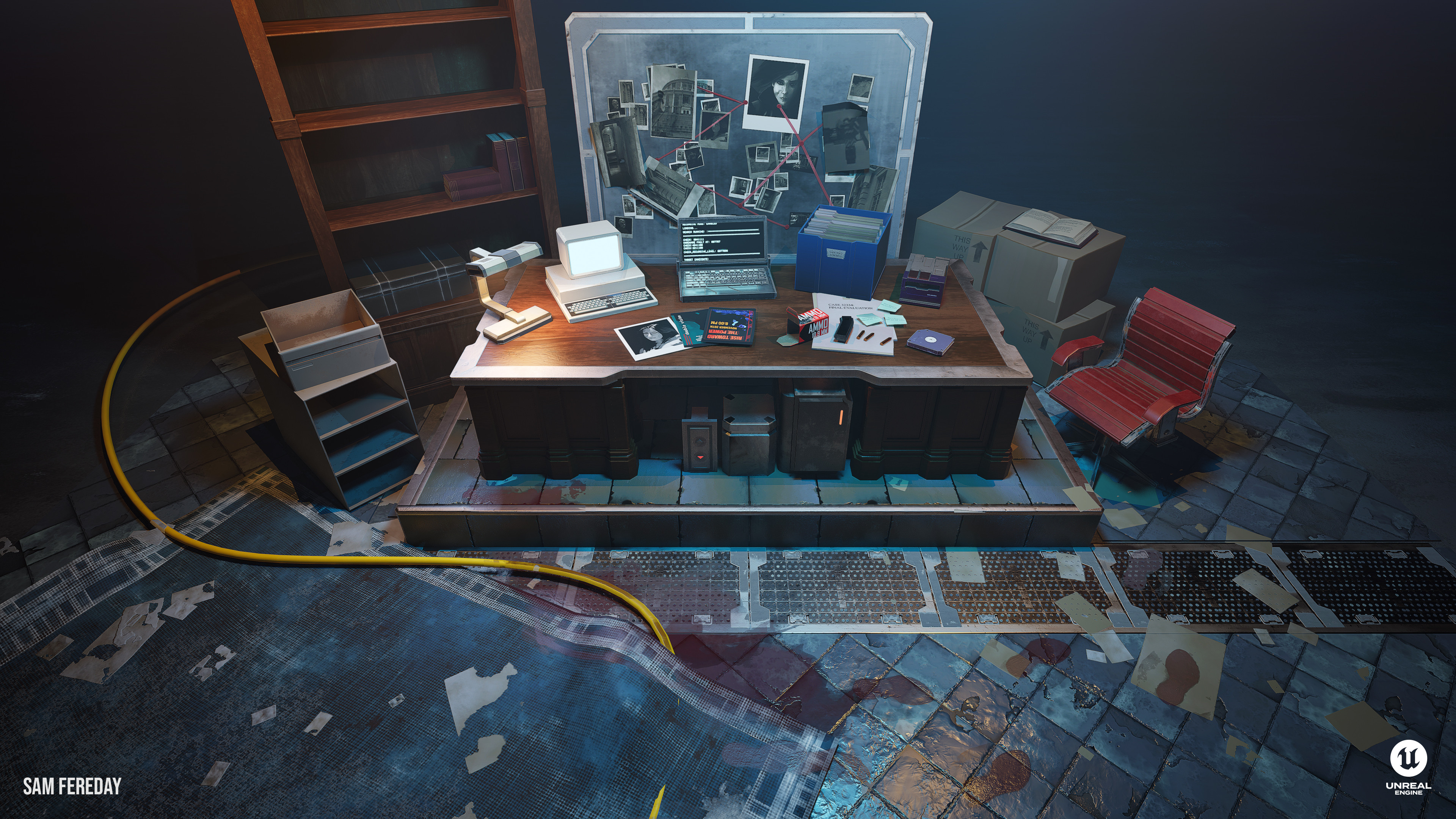 The majority of the props, decals and materials used in the scene. This was the first time I made good use of decals, I found them absolutely essential to add extra detail and more convincing edges.