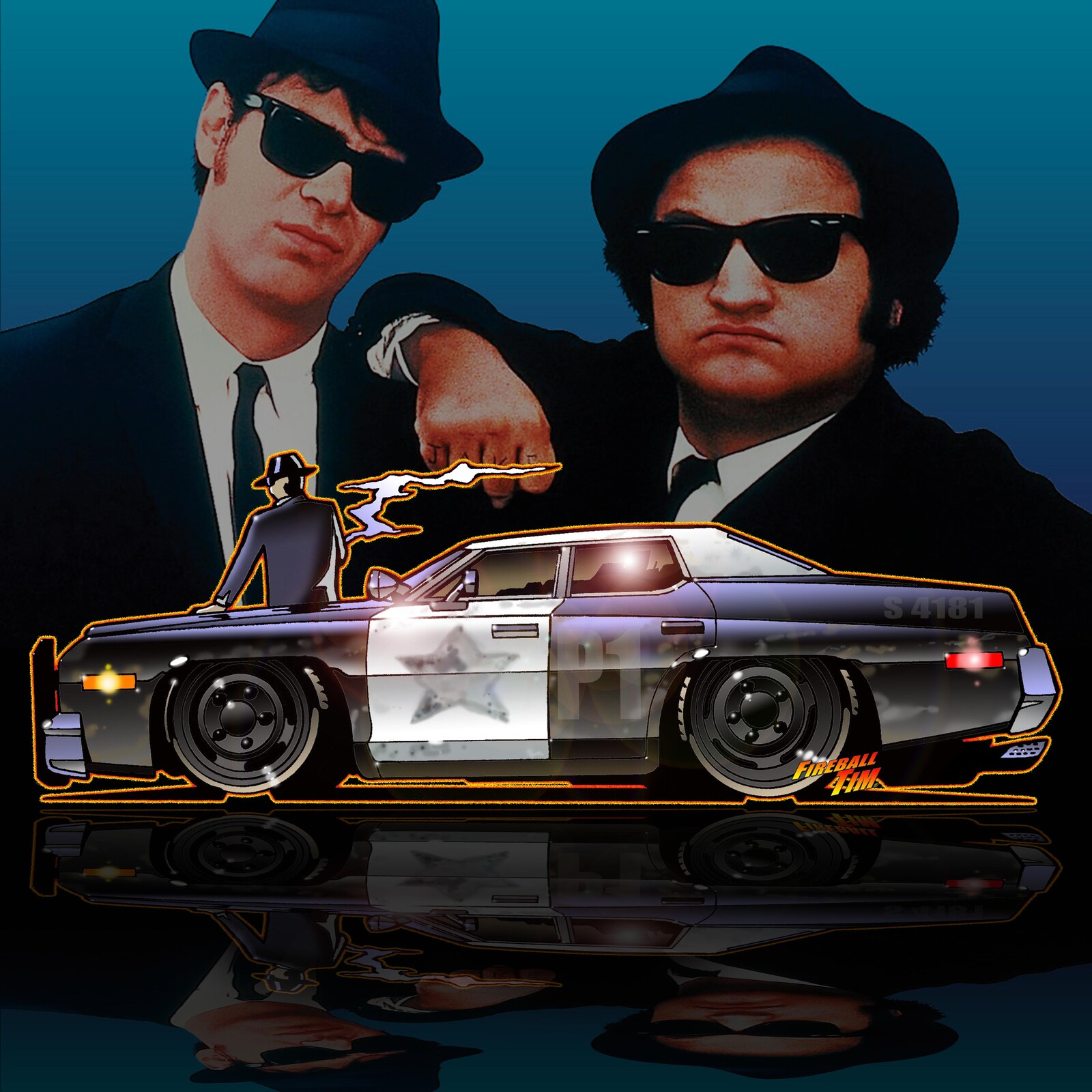 Blues Brother Bluesmobile Art by Fireball Tim