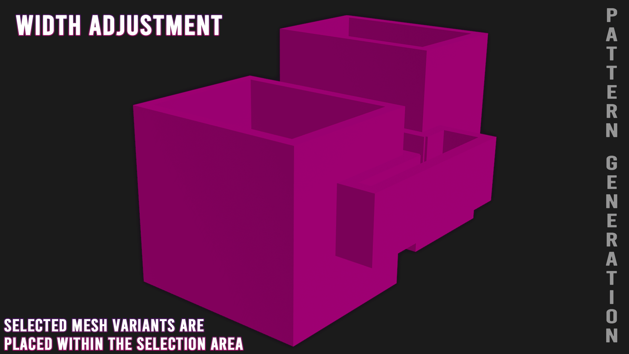 Just generating points randomly didn't look great so I created a pattern generator that determines where certain variant of meshes goes. The pattern was inspired by my primary reference for the scene.