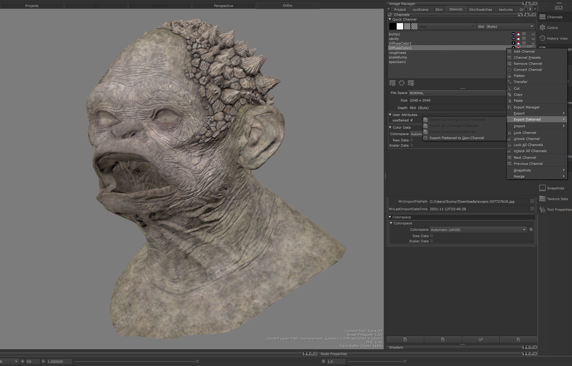 Creating the diffuse map in Mari