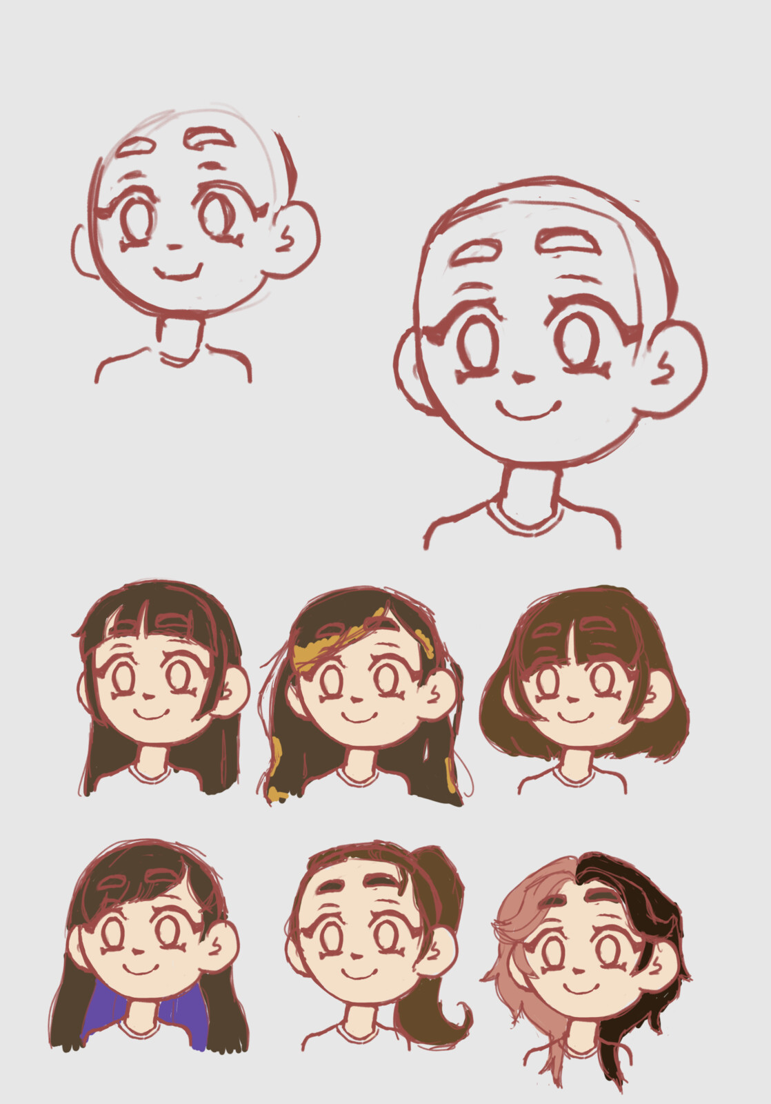 First sketch, just trying out the style and hairstyles I’ve had over the years.